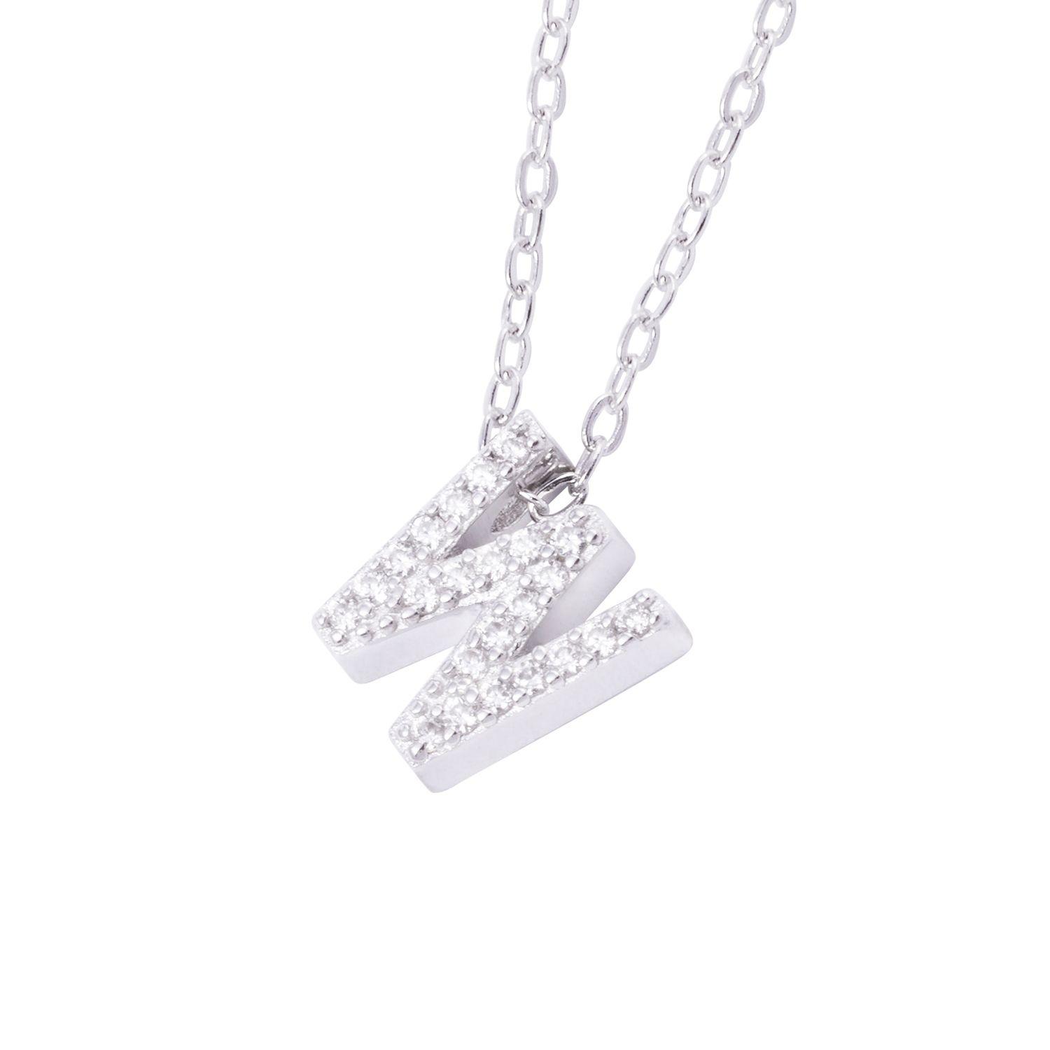 Collar de Plata Esterlina 925 Dije Letra W Circón-2
