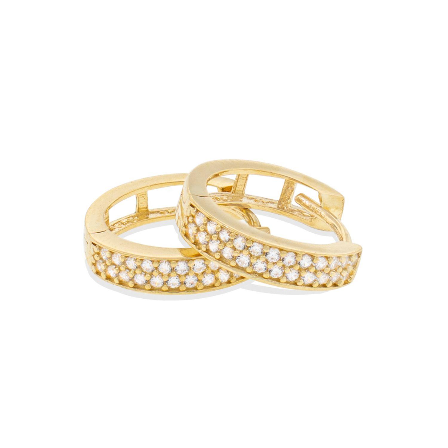 Aros de Oro Amarillo 18kt Argollas Doble Riel Circonita-2