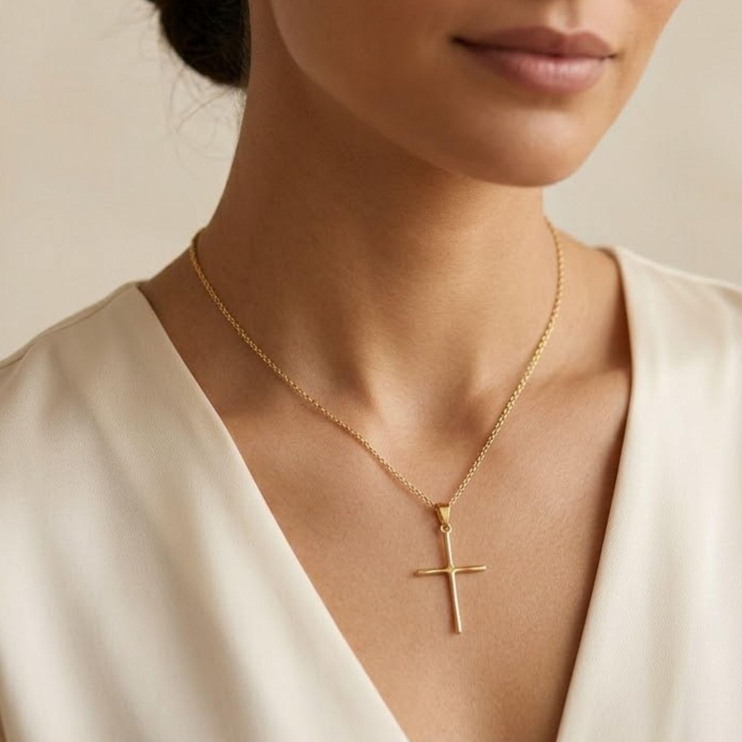 Colgante de Oro Miel 18kt Cruz Relieve 15X25mm-3
