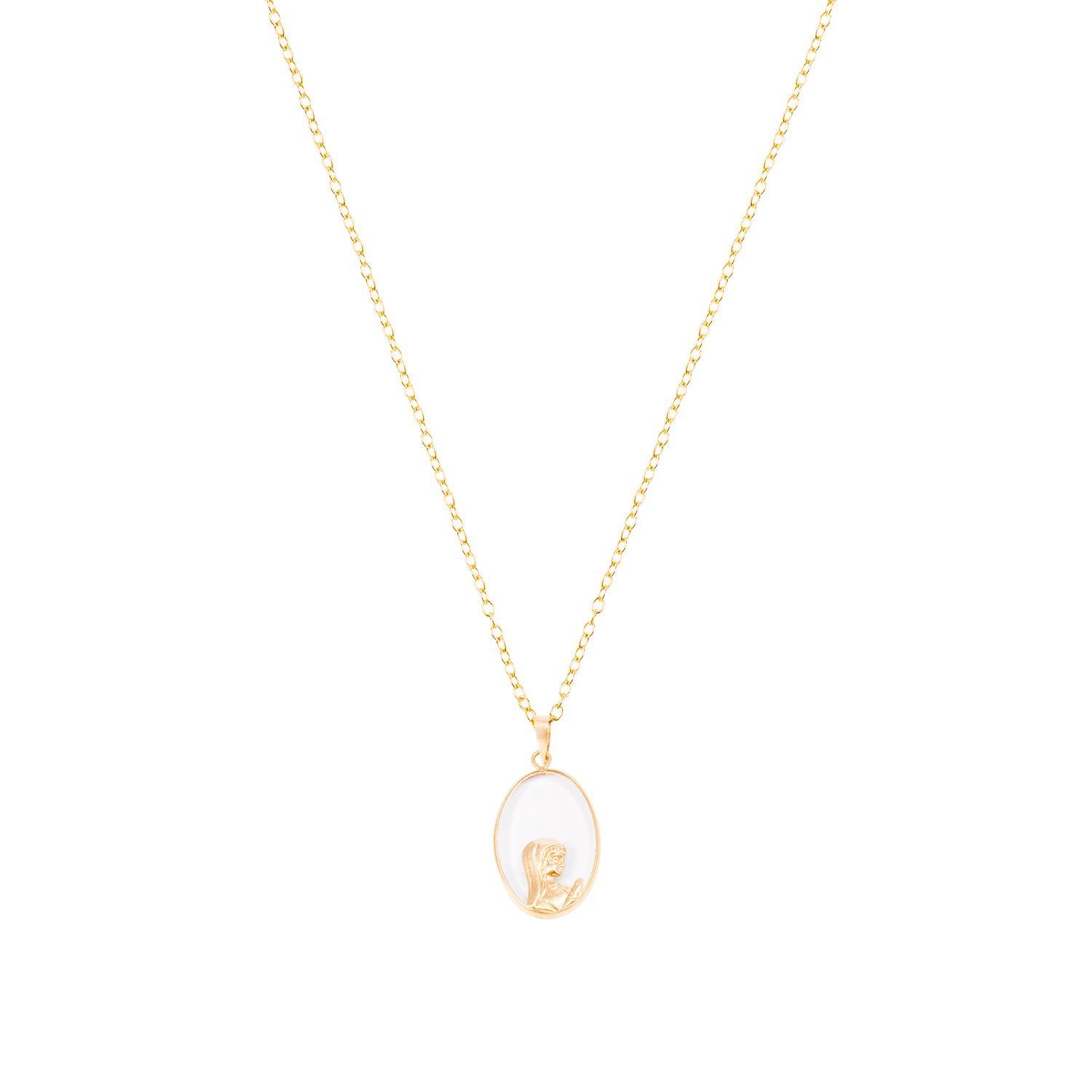 Colgante Oro Amarillo 18kt Virgen Niña Cristal-2