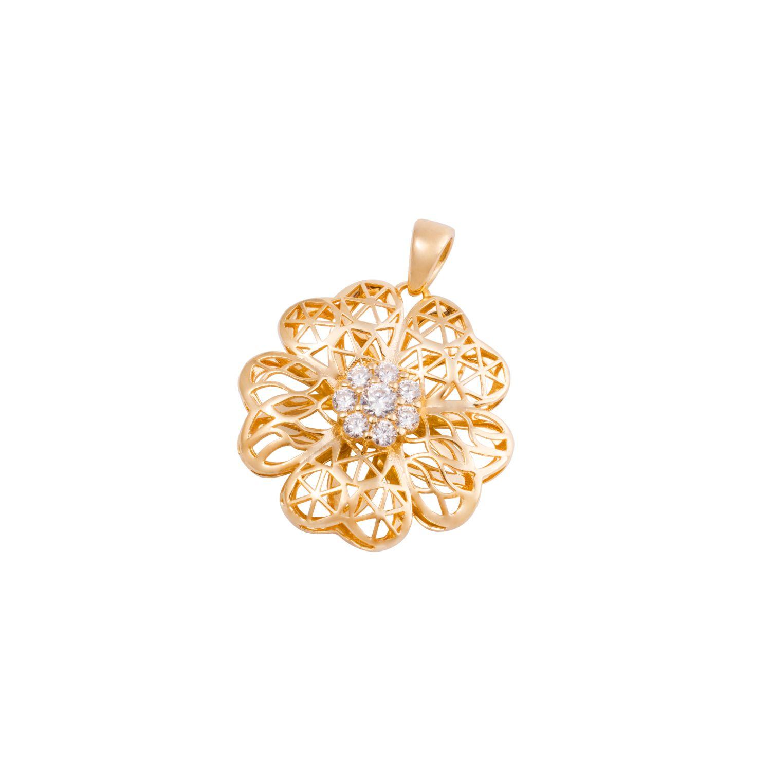 Colgante de Oro 18kt Flor Circón Calada-0