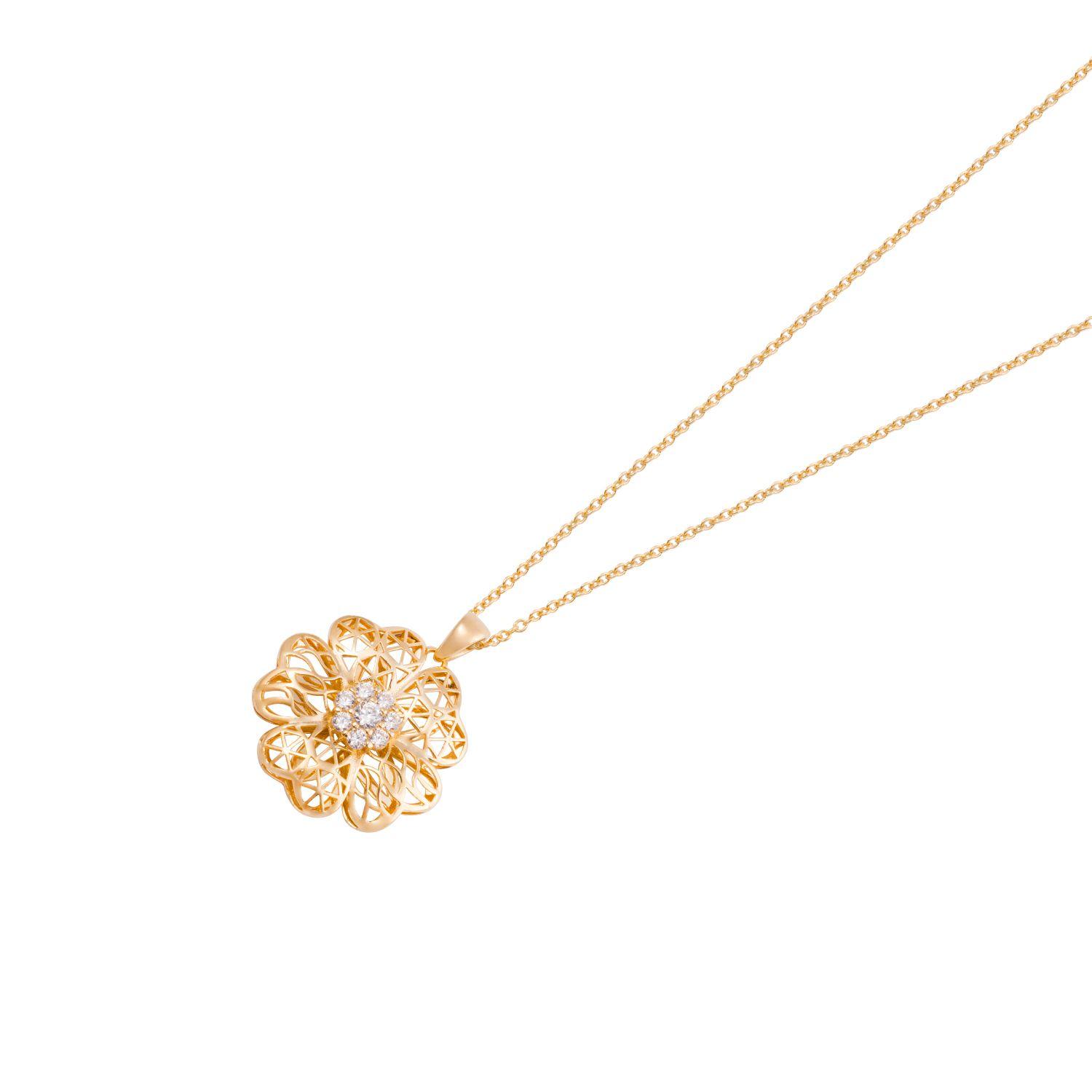 Colgante de Oro 18kt Flor Circón Calada-1
