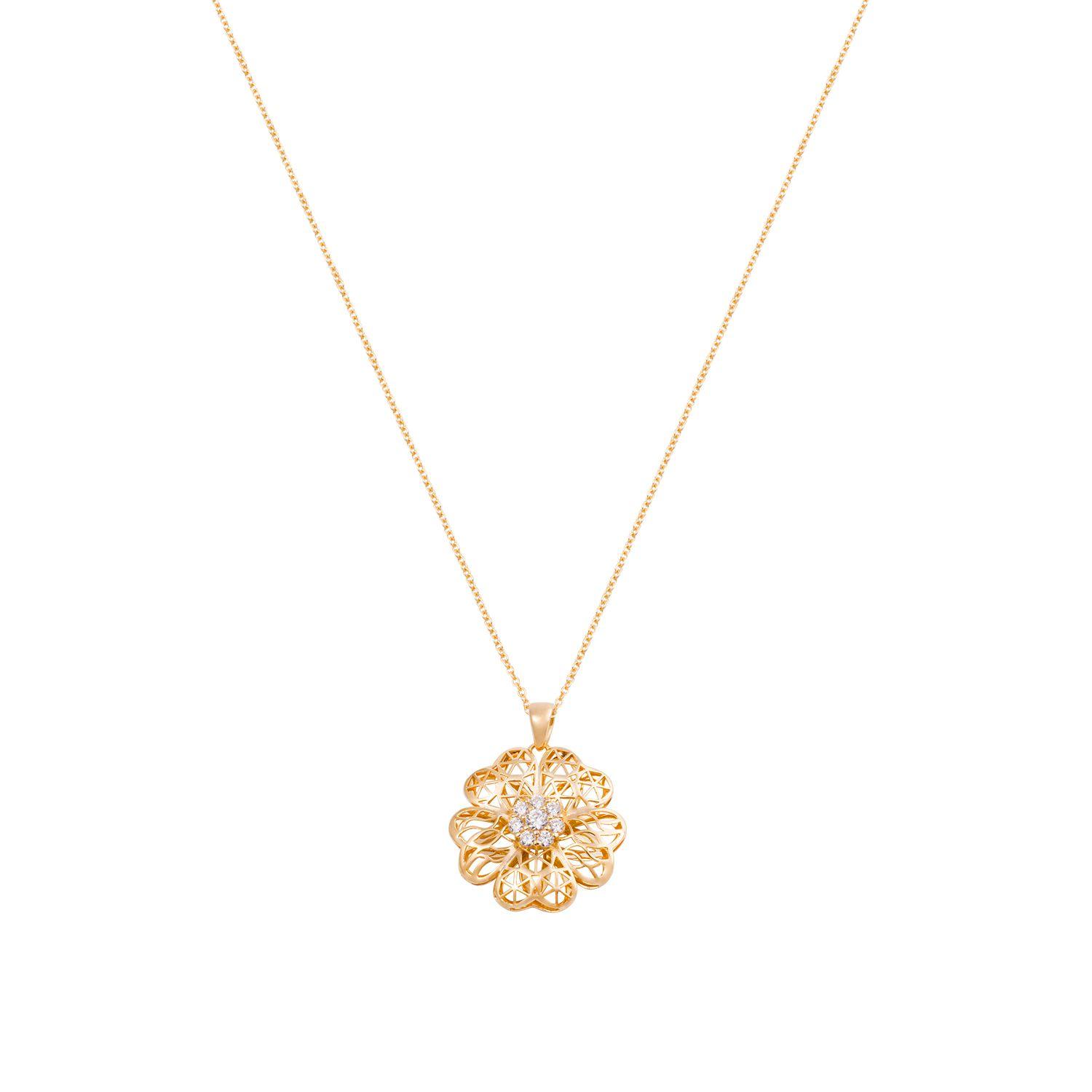 Colgante de Oro 18kt Flor Circón Calada-2