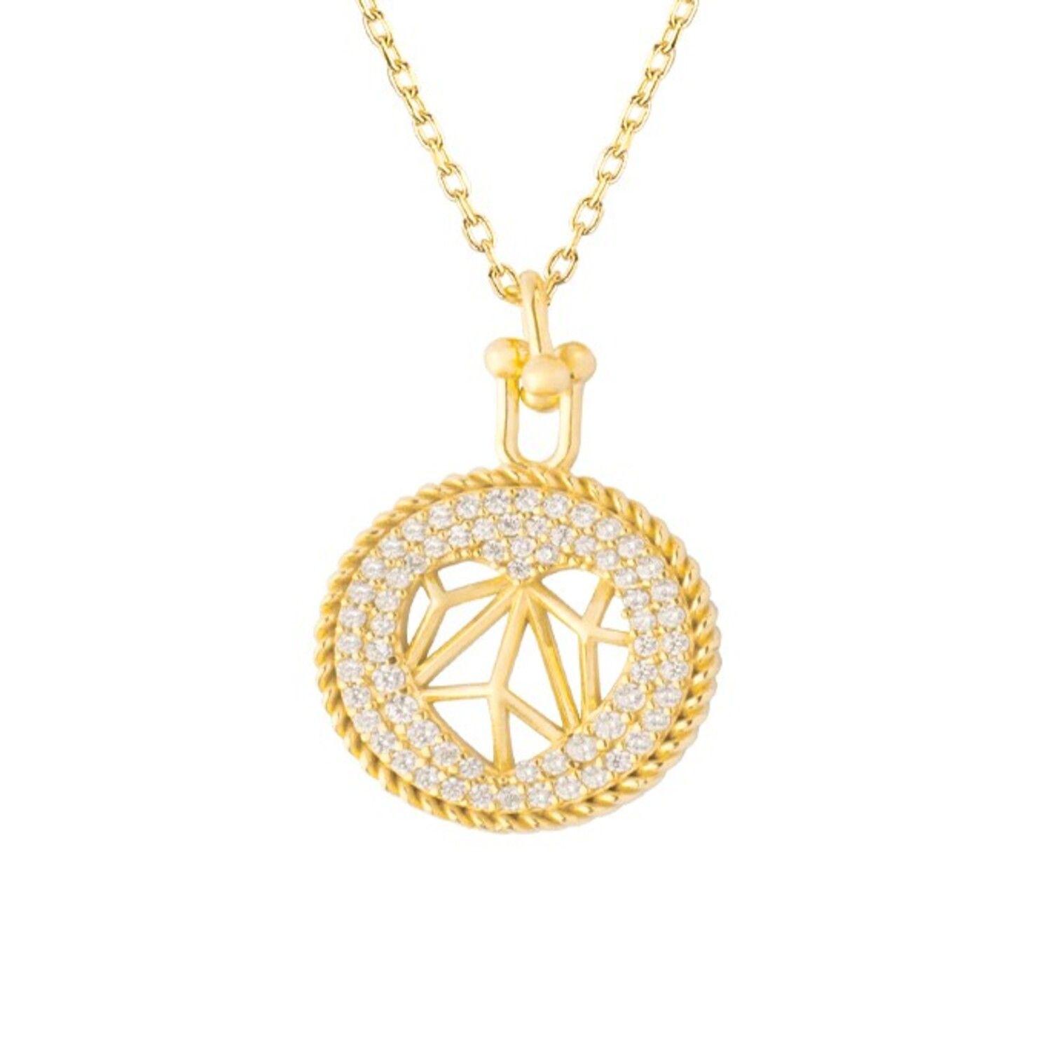 Collar Plata Esterlina 925 Círculo Corazón Revestido Oro 18kt-2
