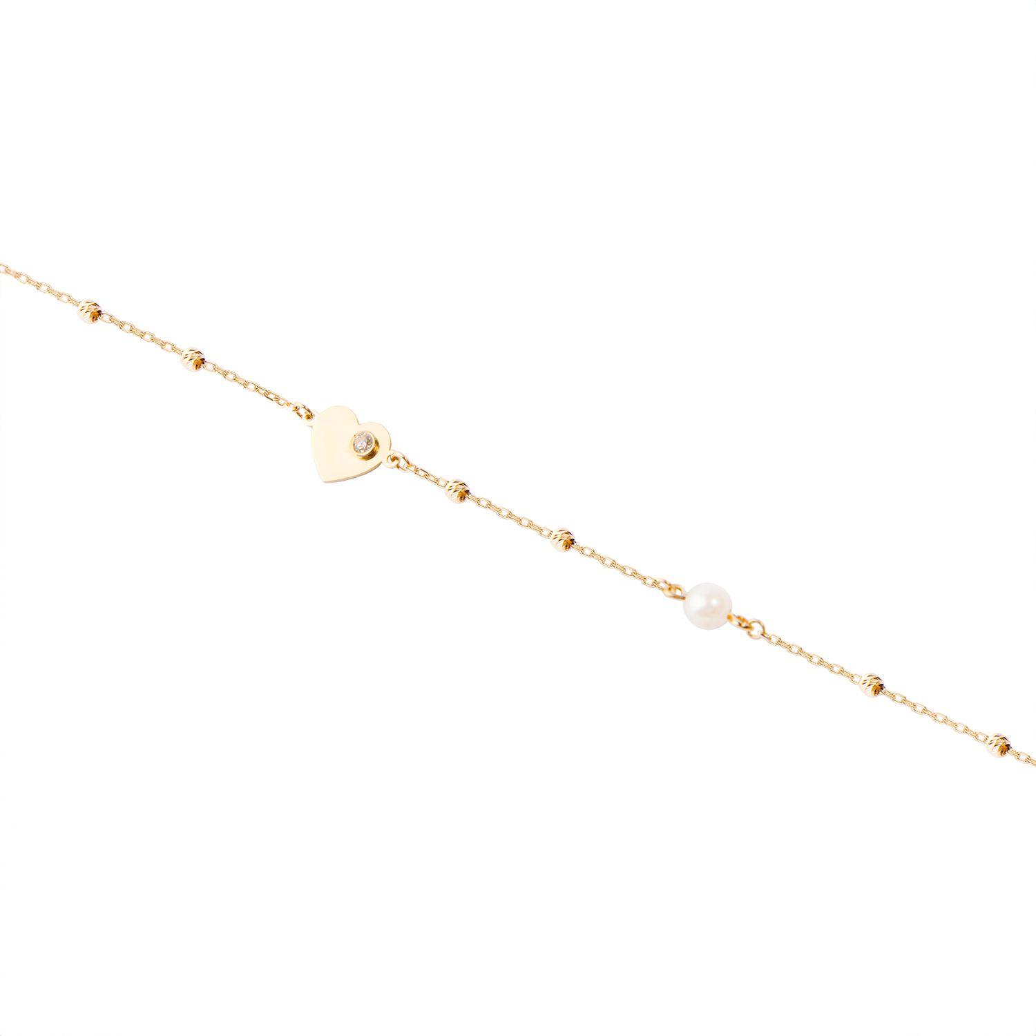 Pulsera de Oro 18kt Corazón Circonita Perla-0