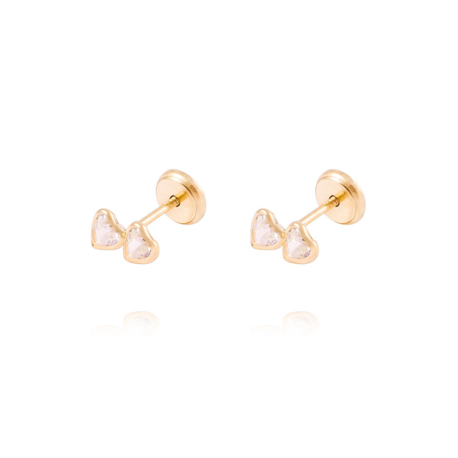 Aros Oro Amarillo de 18kt Modelo Doble Corazón de Circonitas-0