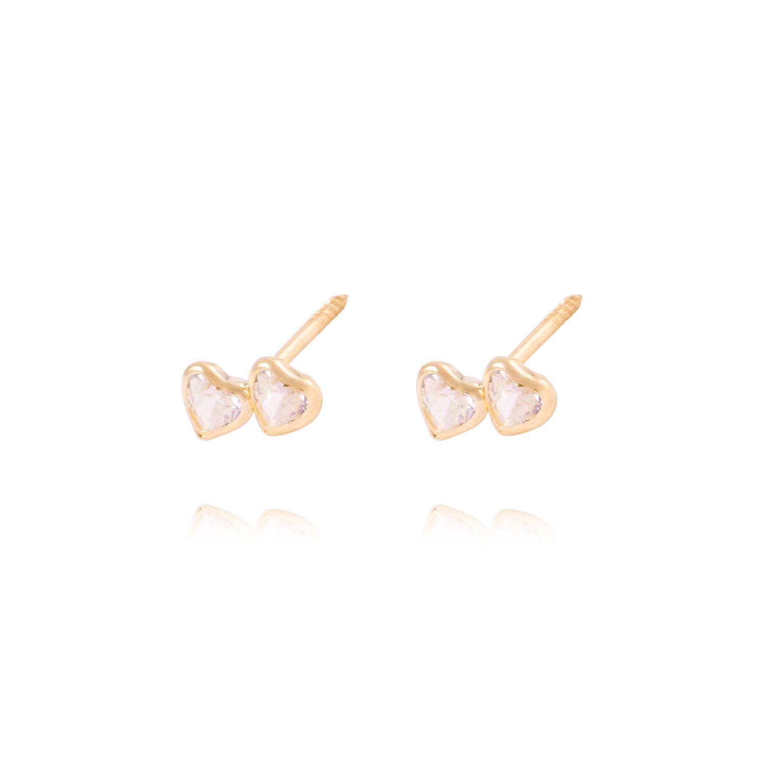 Aros Oro Amarillo de 18kt Modelo Doble Corazón de Circonitas-1