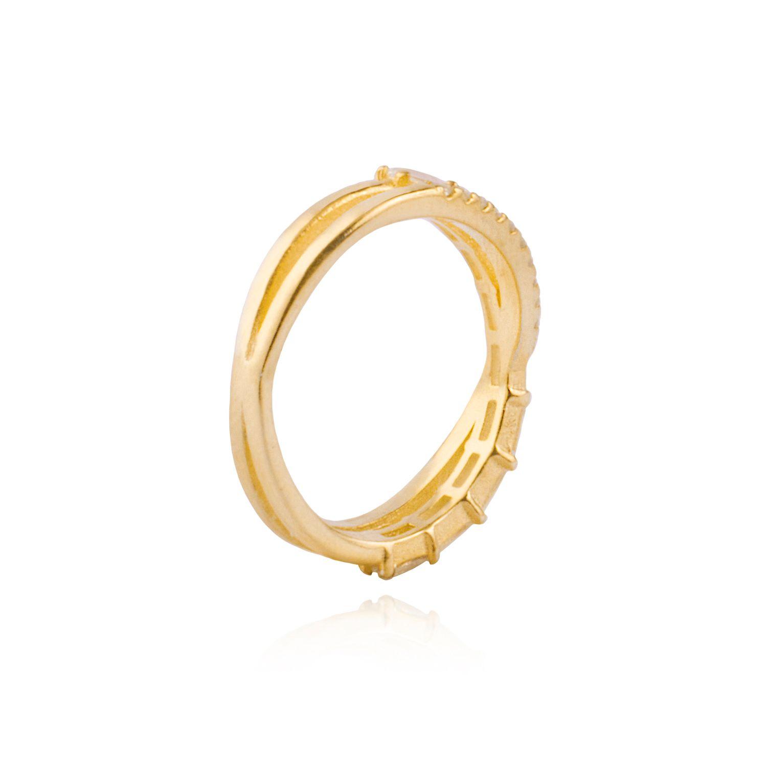 Anillo de Plata Esterlina 925 Circonita Cruzada Revestido en Oro-2