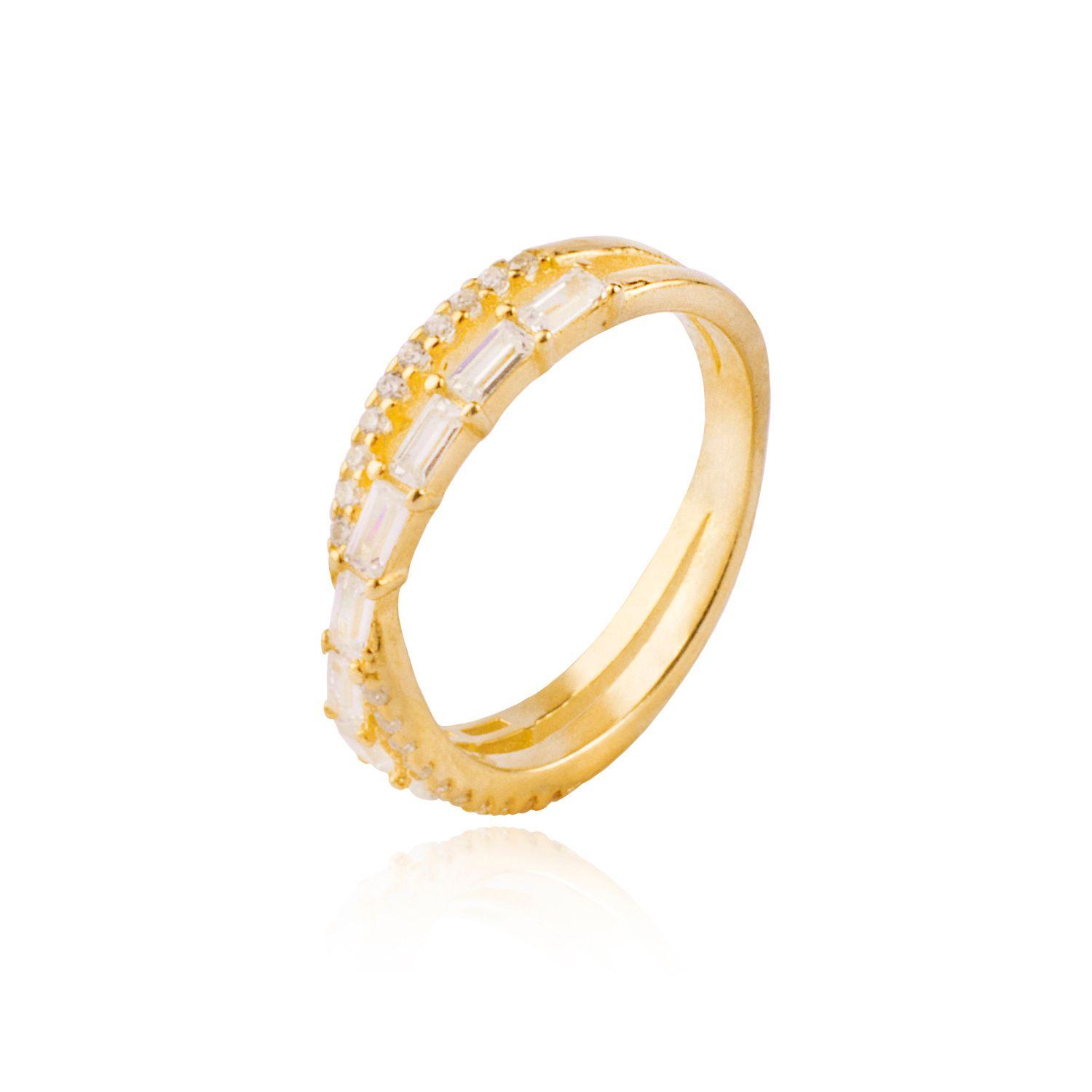Anillo de Plata Esterlina 925 Circonita Cruzada Revestido en Oro-0
