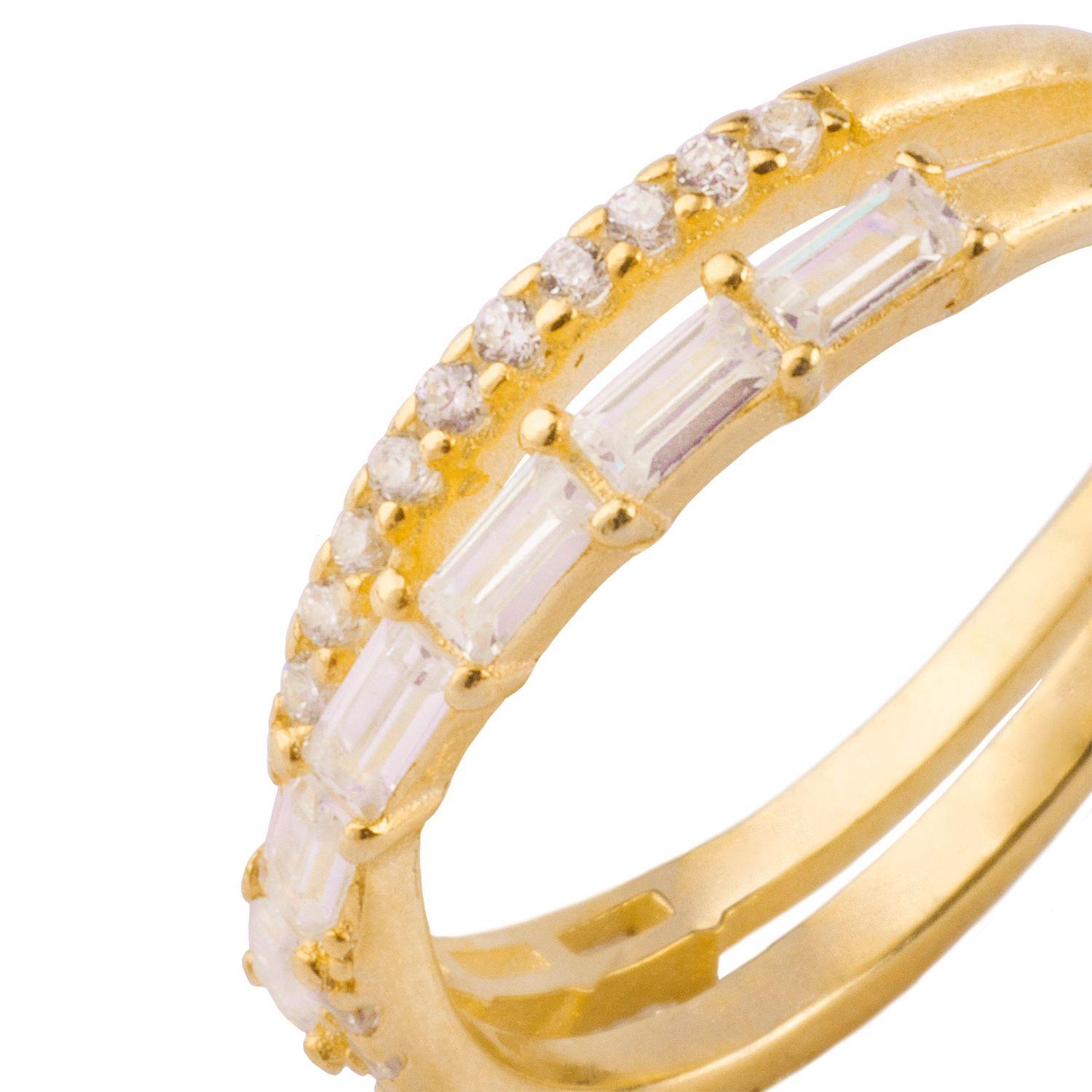 Anillo de Plata Esterlina 925 Circonita Cruzada Revestido en Oro-1