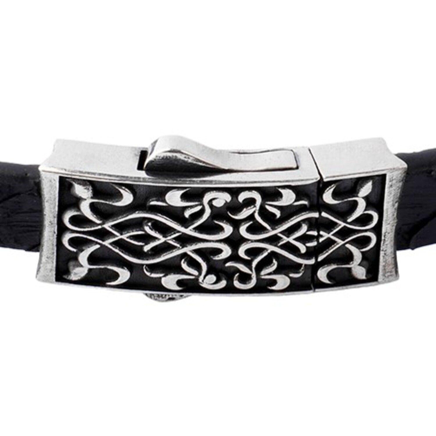Pulsera de Plata Esterlina 925 Cuero Negro Azulado-2