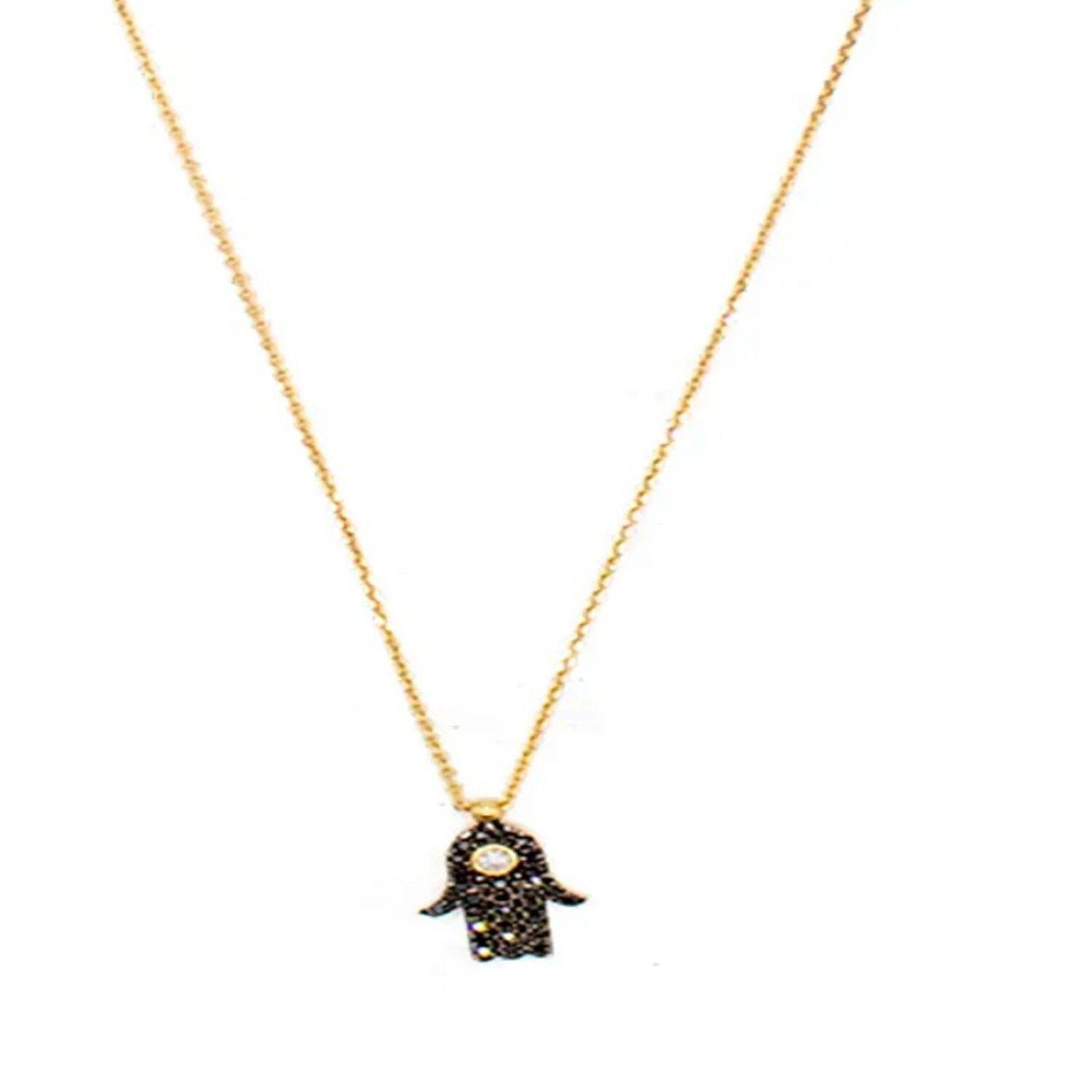 Collar de Oro 18kt con Diamante  Mano de Fatima Diamantes Negros-0