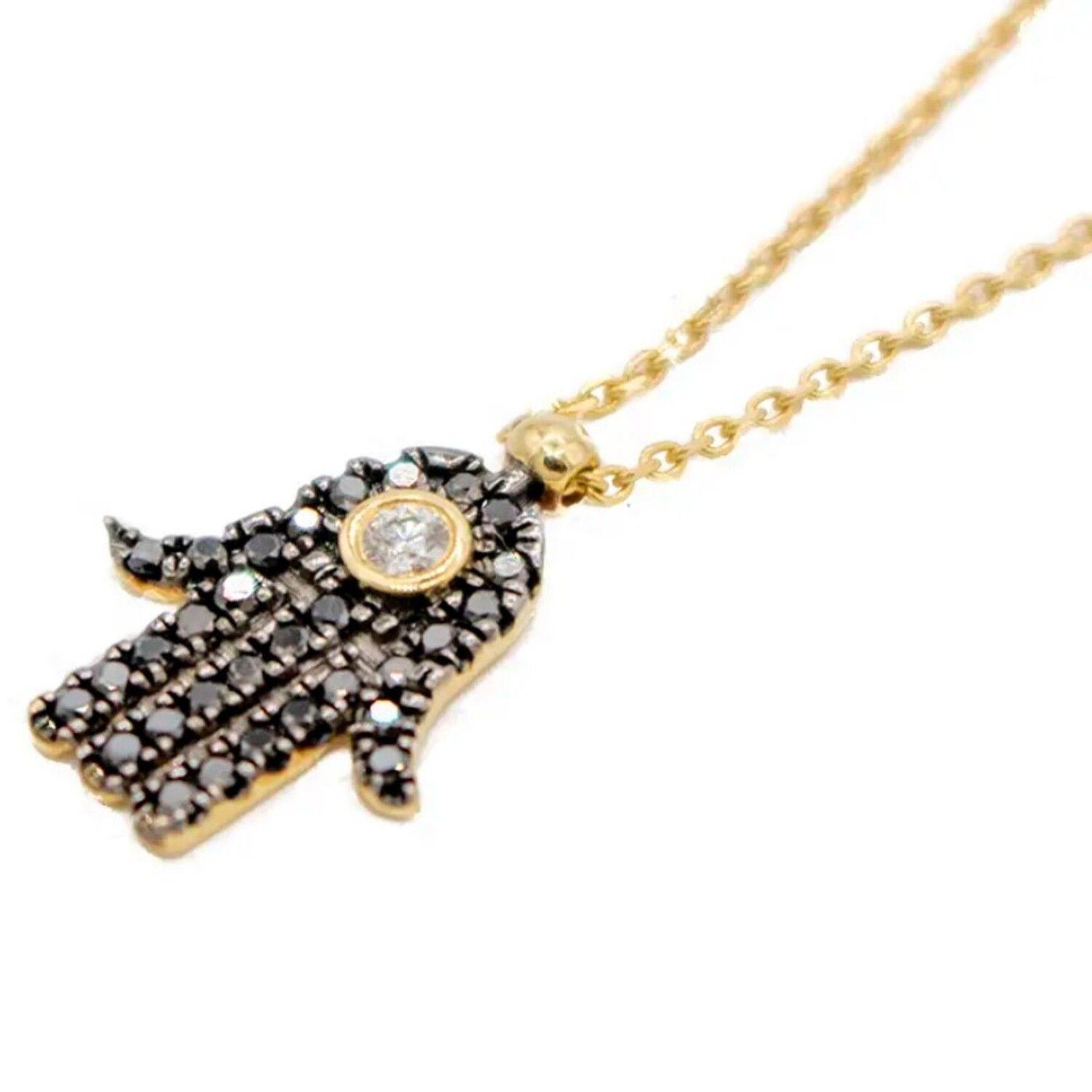 Collar de Oro 18kt con Diamante  Mano de Fatima Diamantes Negros-2