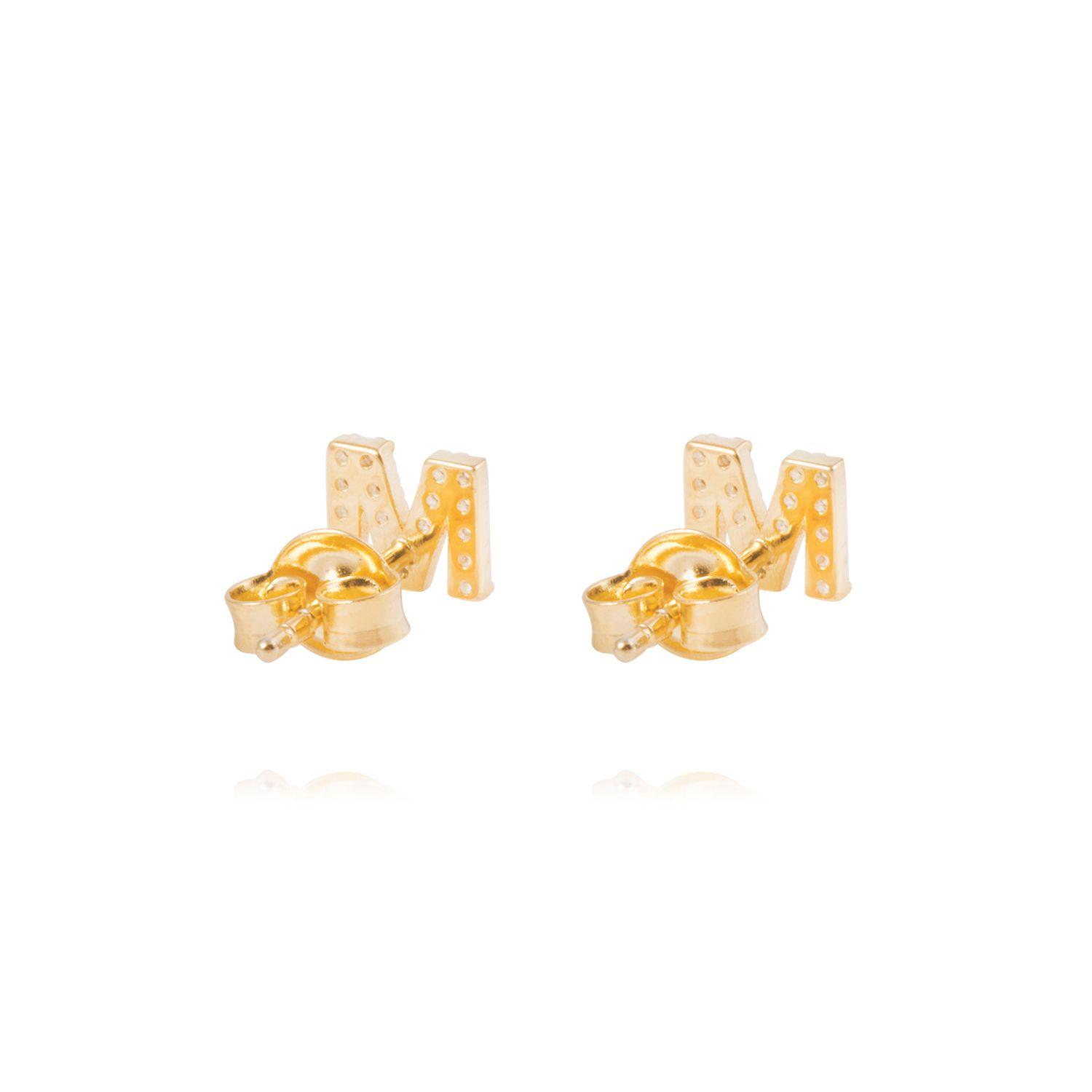 Aros de Plata Esterlina 925 Letra M Bañado en Oro 14kt-2
