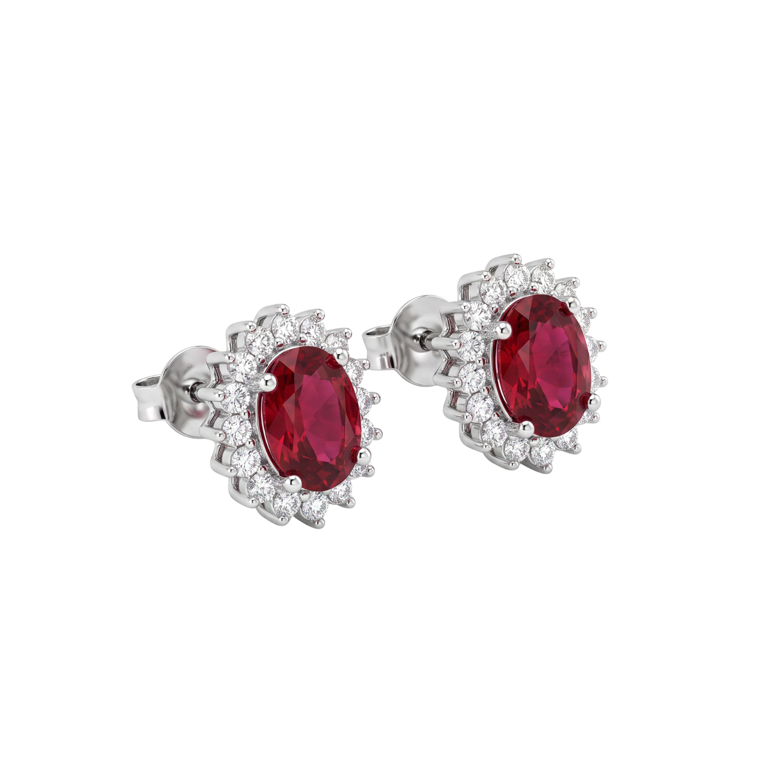 Aros de Plata Esterlina 925 Rubi Central Oval Circon-1