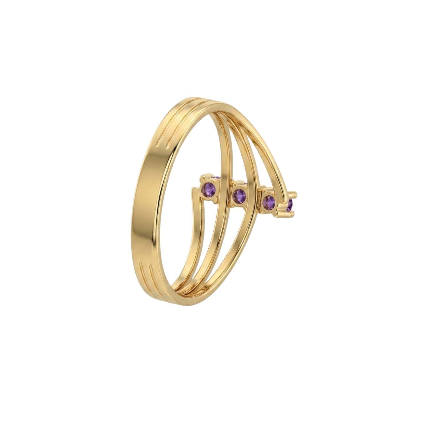 Anillo Oro Miel 18kt Trilogía con Amatista-1