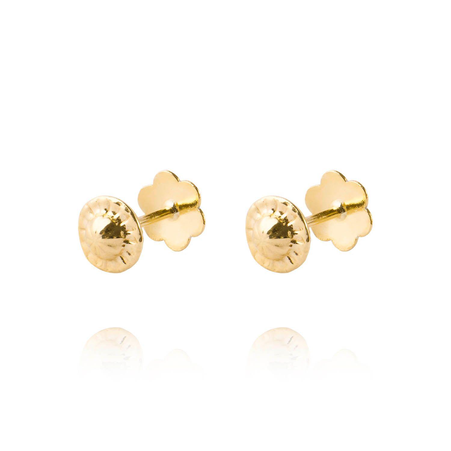 Aros de Oro 18kt Flor Esmaltada Punto Rosa-2