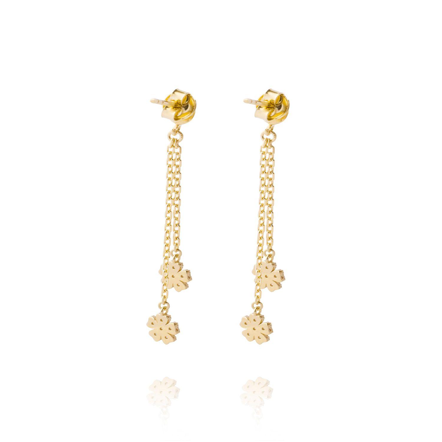 Aros Plata Esterlina 925 Flor Circon Colgante Revestido en Oro 18kt-1