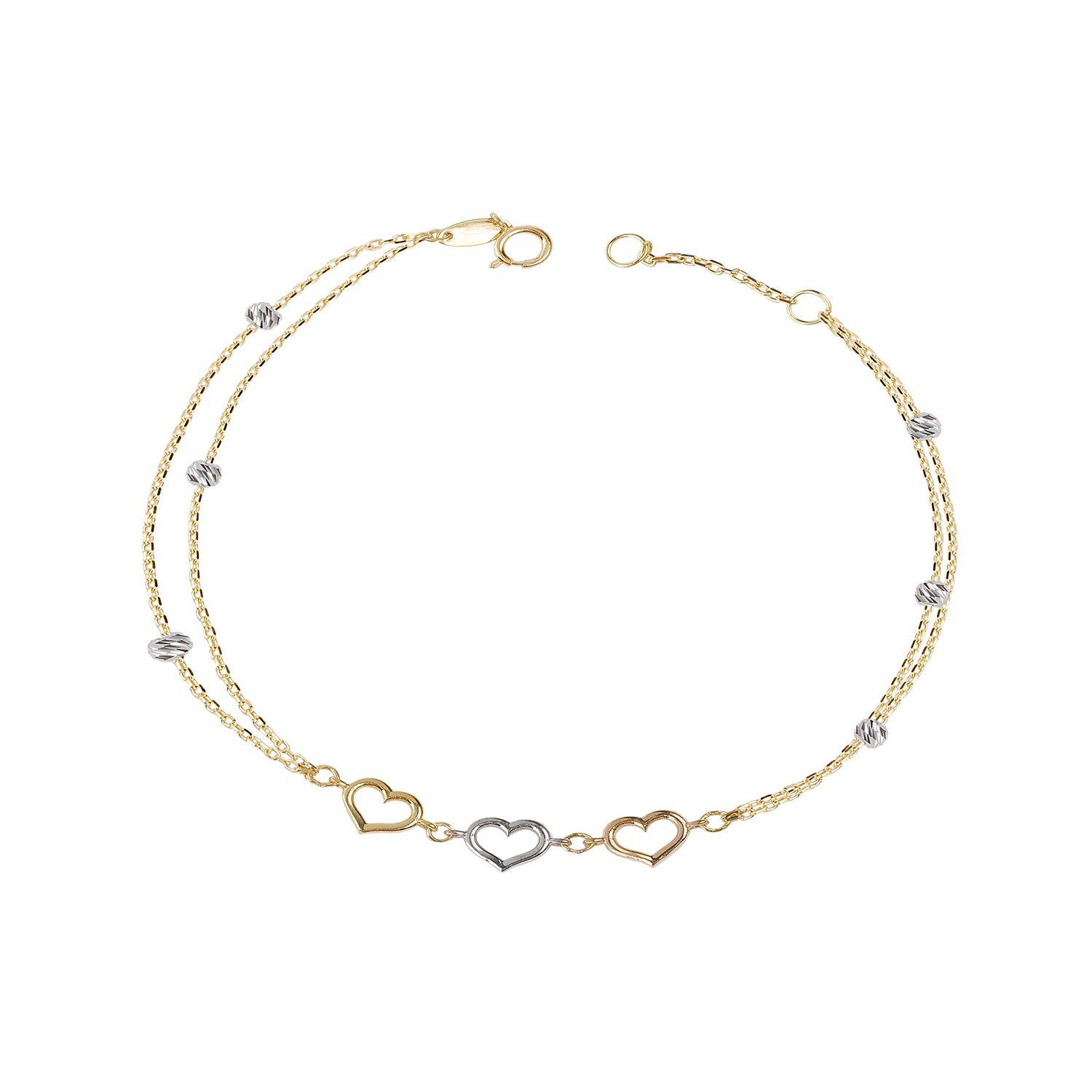 Pulsera de Oro 18kt Corazones Tricolor-2