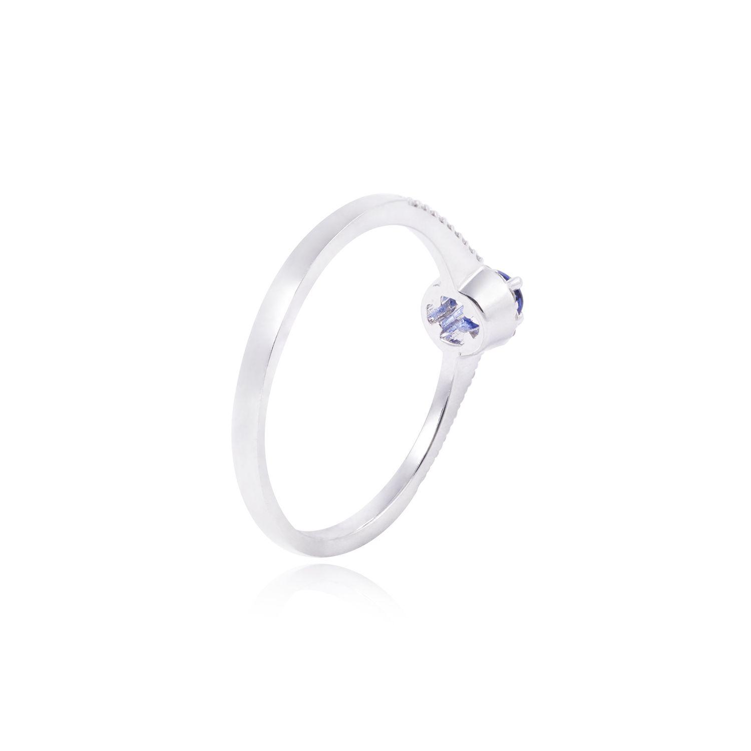 Anillo Oro Blanco  18Kt  Diamantes 12Puntos, Zafiro Natural.-2