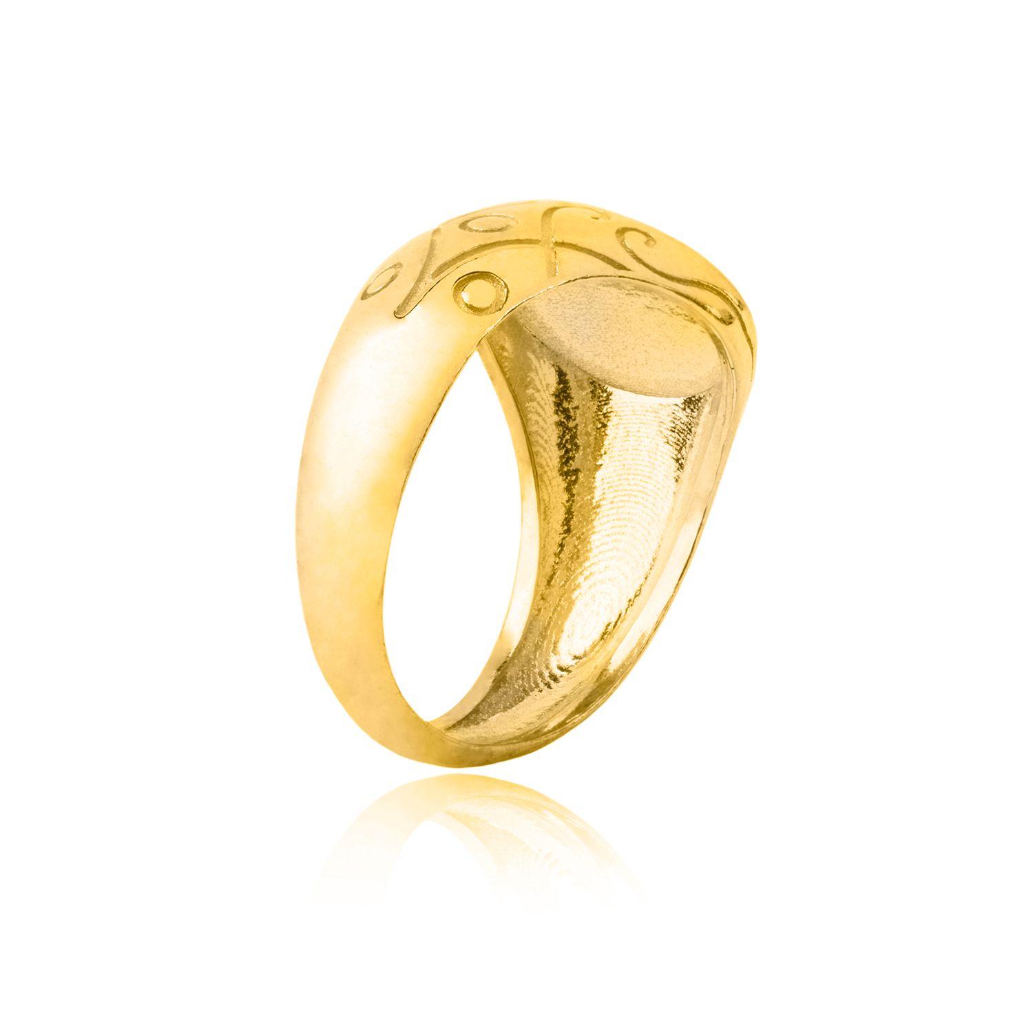 Anillo de Plata Esterlina 925 Sello Tallado Revestido en Oro 18kt-2
