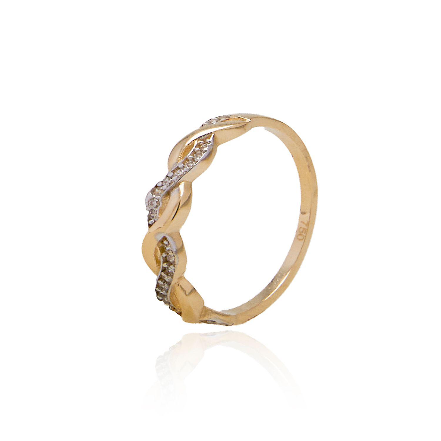 Anillo de Oro 18kt Entrelazado con Circón Medio Cintillo-0