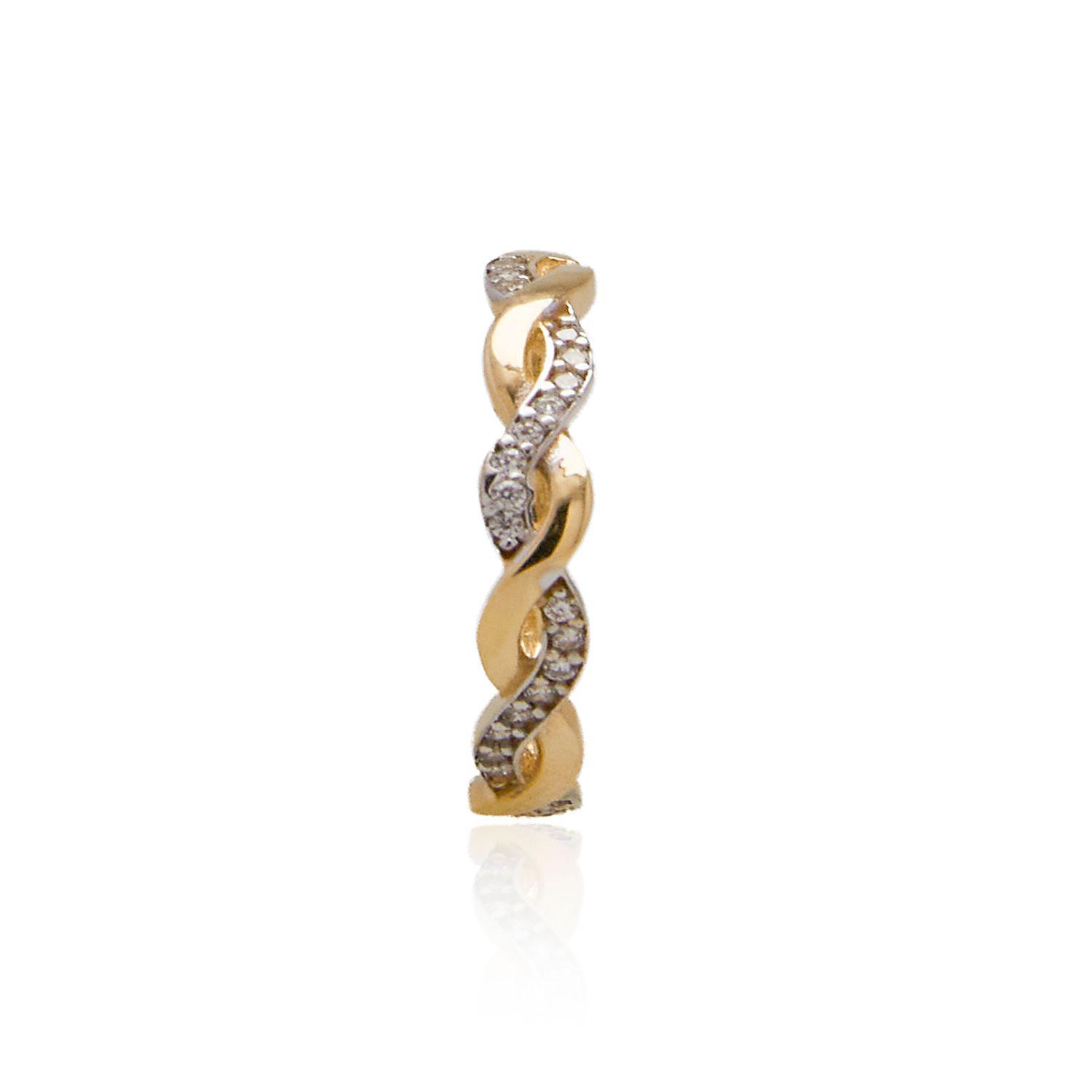 Anillo de Oro 18kt Entrelazado con Circón Medio Cintillo-1