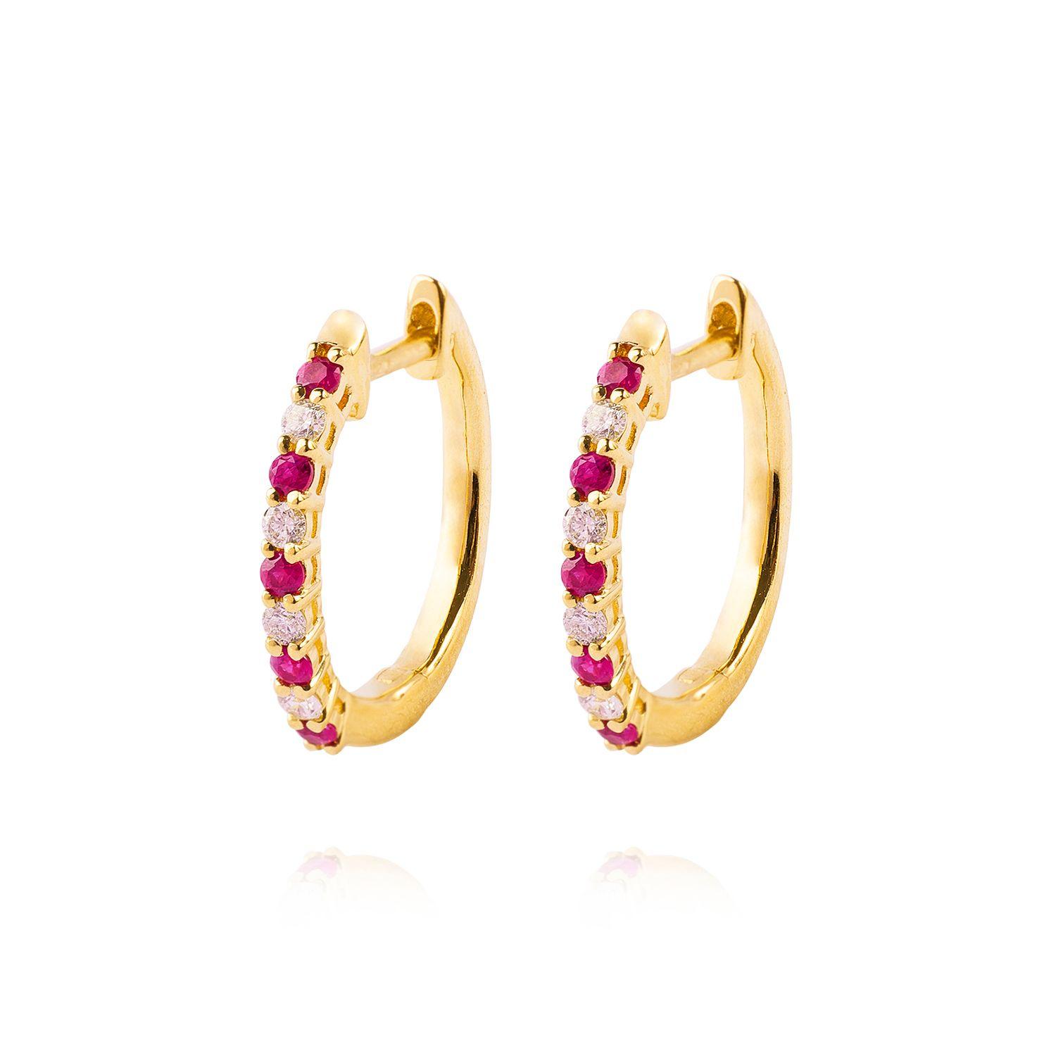 Aros de Oro 18kt Diamante 10 Pts Total y 15 Pts Totales Rubí-0