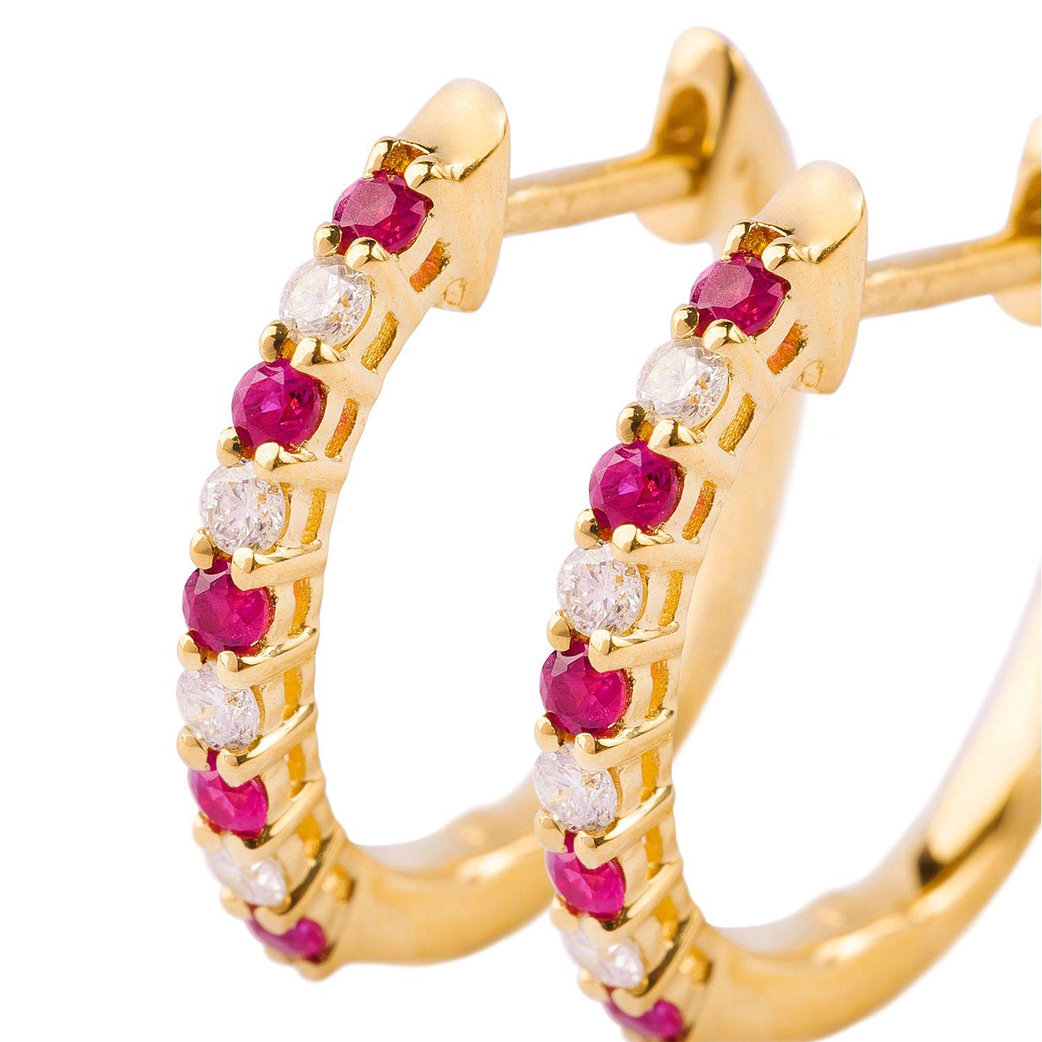 Aros de Oro 18kt Diamante 10 Pts Total y 15 Pts Totales Rubí-1