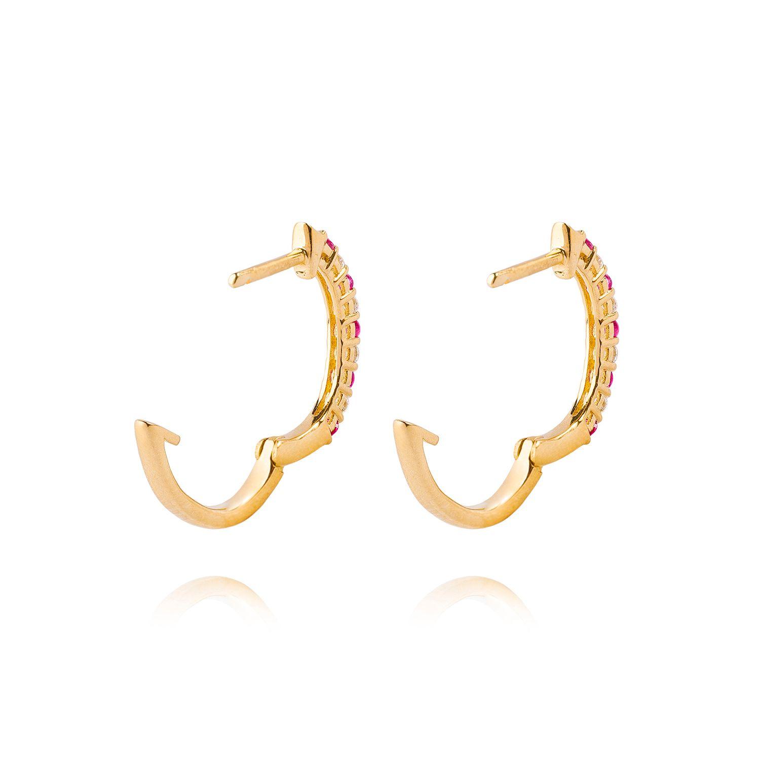 Aros de Oro 18kt Diamante 10 Pts Total y 15 Pts Totales Rubí-2