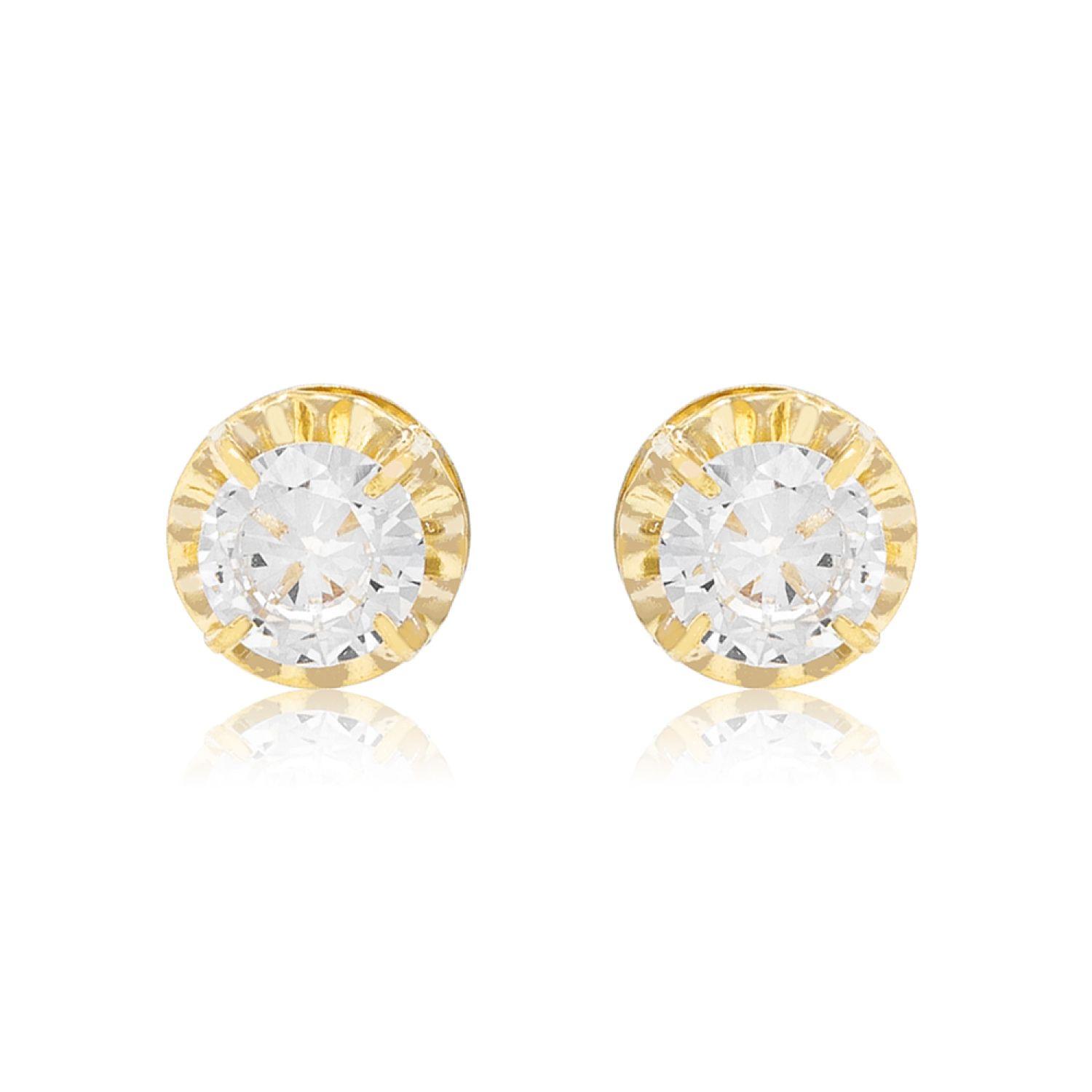 Aros de Oro 18kt Chatón Circon Circonita 4mm-0