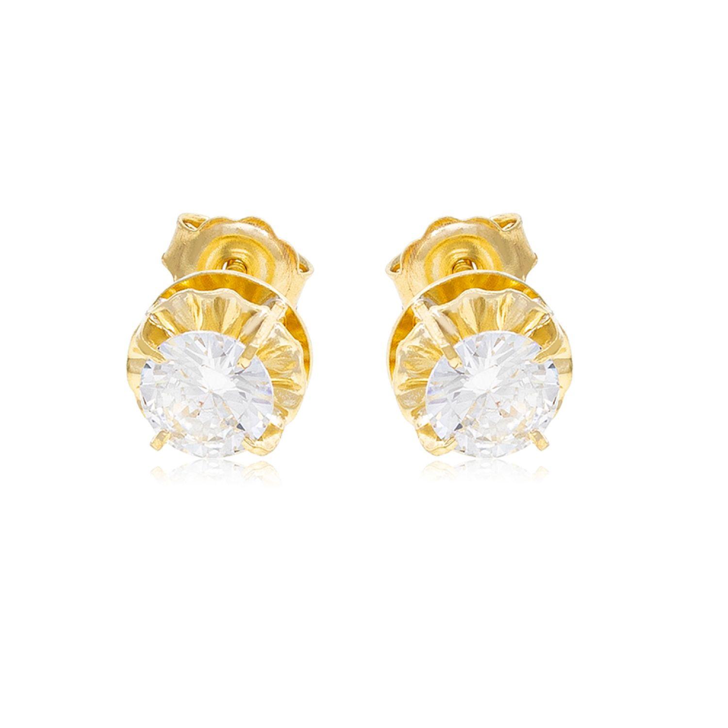 Aros de Oro 18kt Chatón Circon Circonita 4mm-1