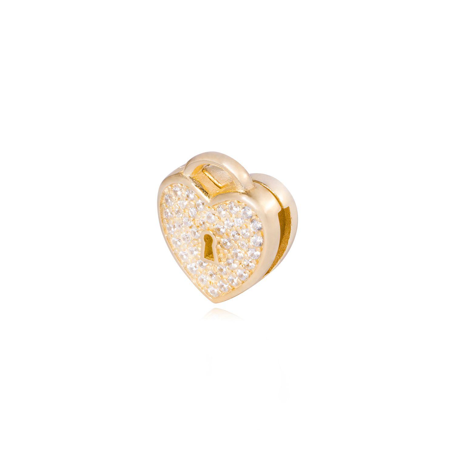 Dije de Plata broche Corazón Candado Circonita Revestido en Oro 18kt-1