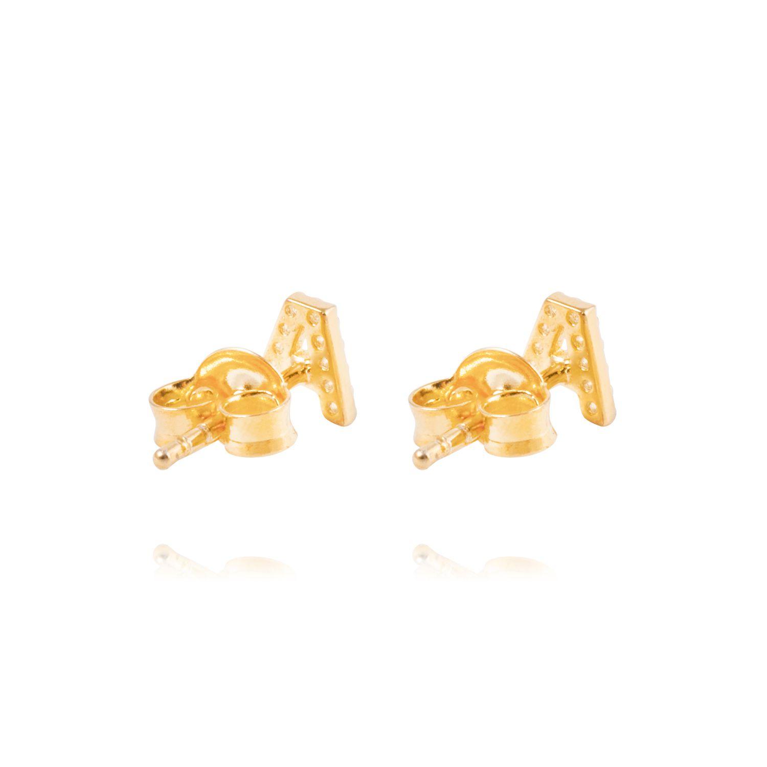 Aros de Plata Esterlina 925 Letra A Bañado en Oro 14kt-2