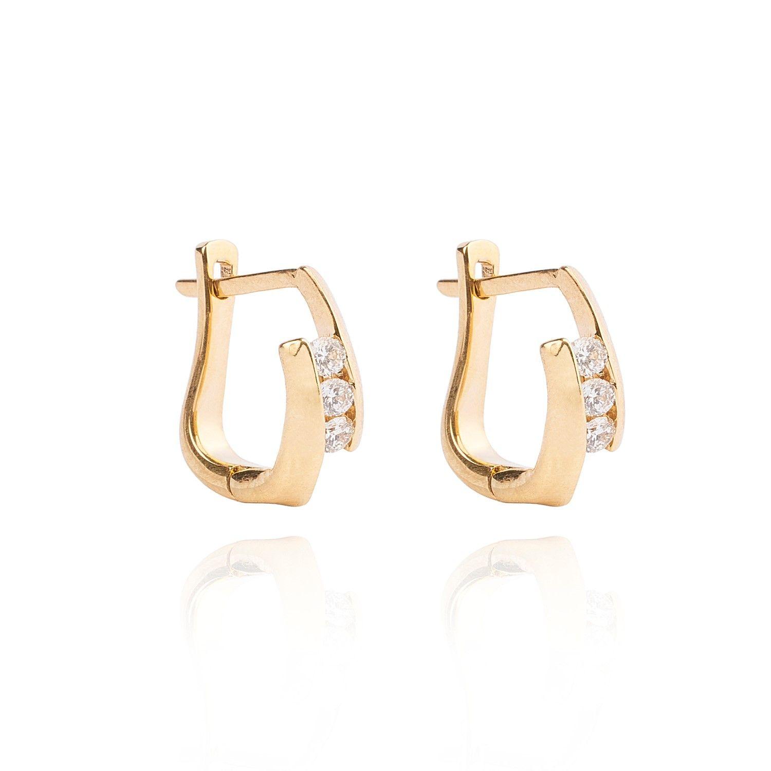 Aros de Oro Amarillo 18kt Triple Diamantes-2