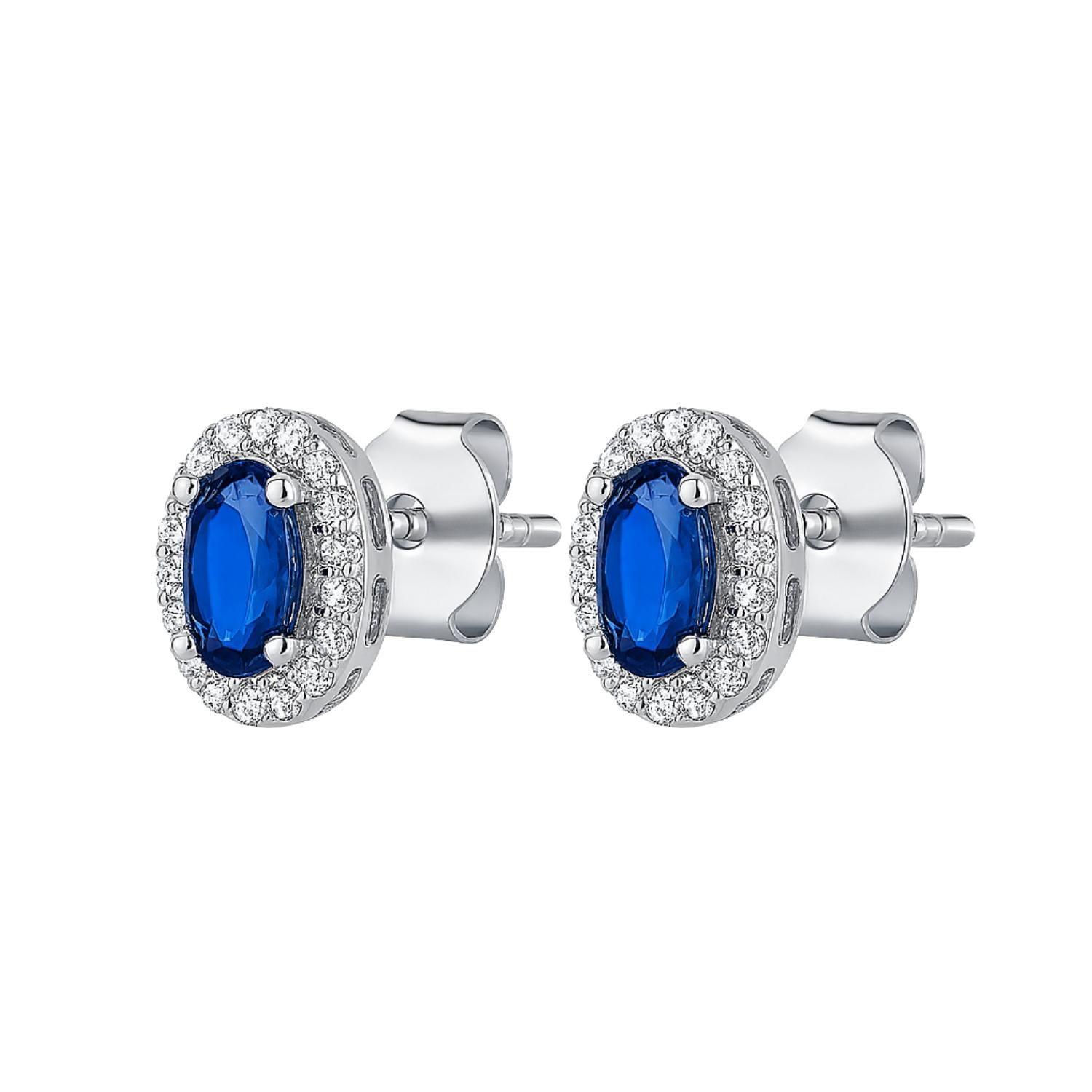 Aros de Plata Esterlina 925 Zafiro Ovalado con Circonita-1