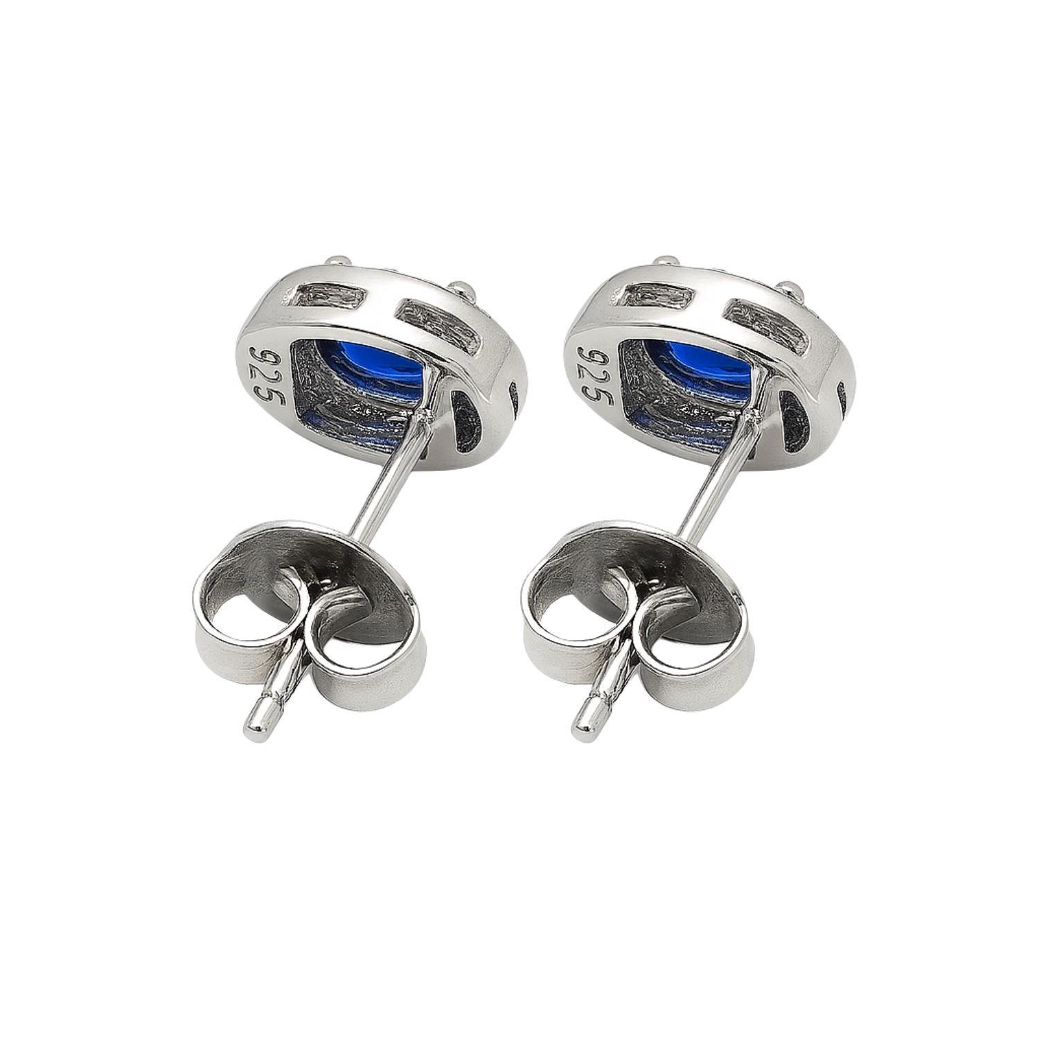 Aros de Plata Esterlina 925 Zafiro Ovalado con Circonita-2