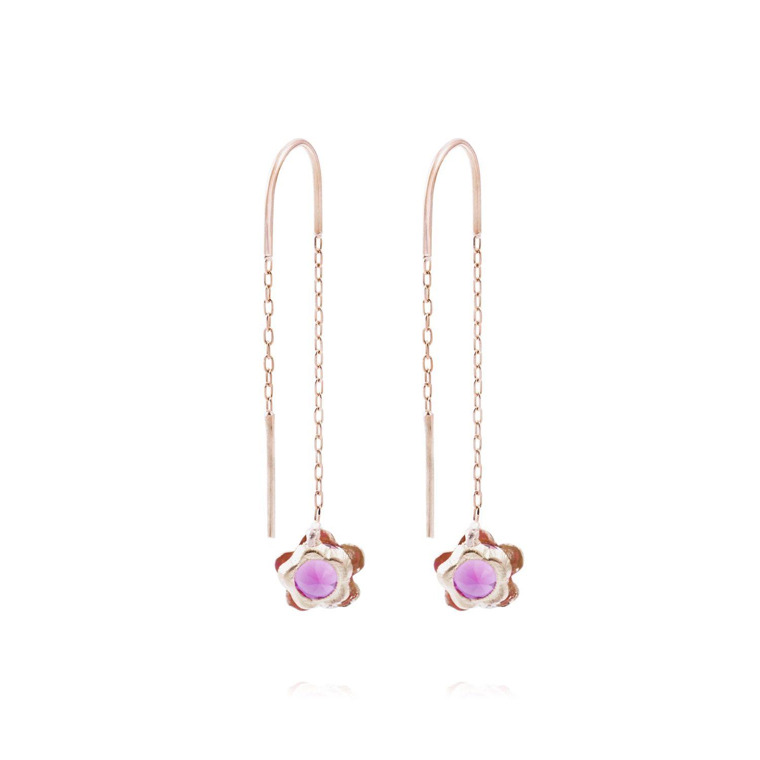 Aros Oro Miel 18kt Flor Rubí-2