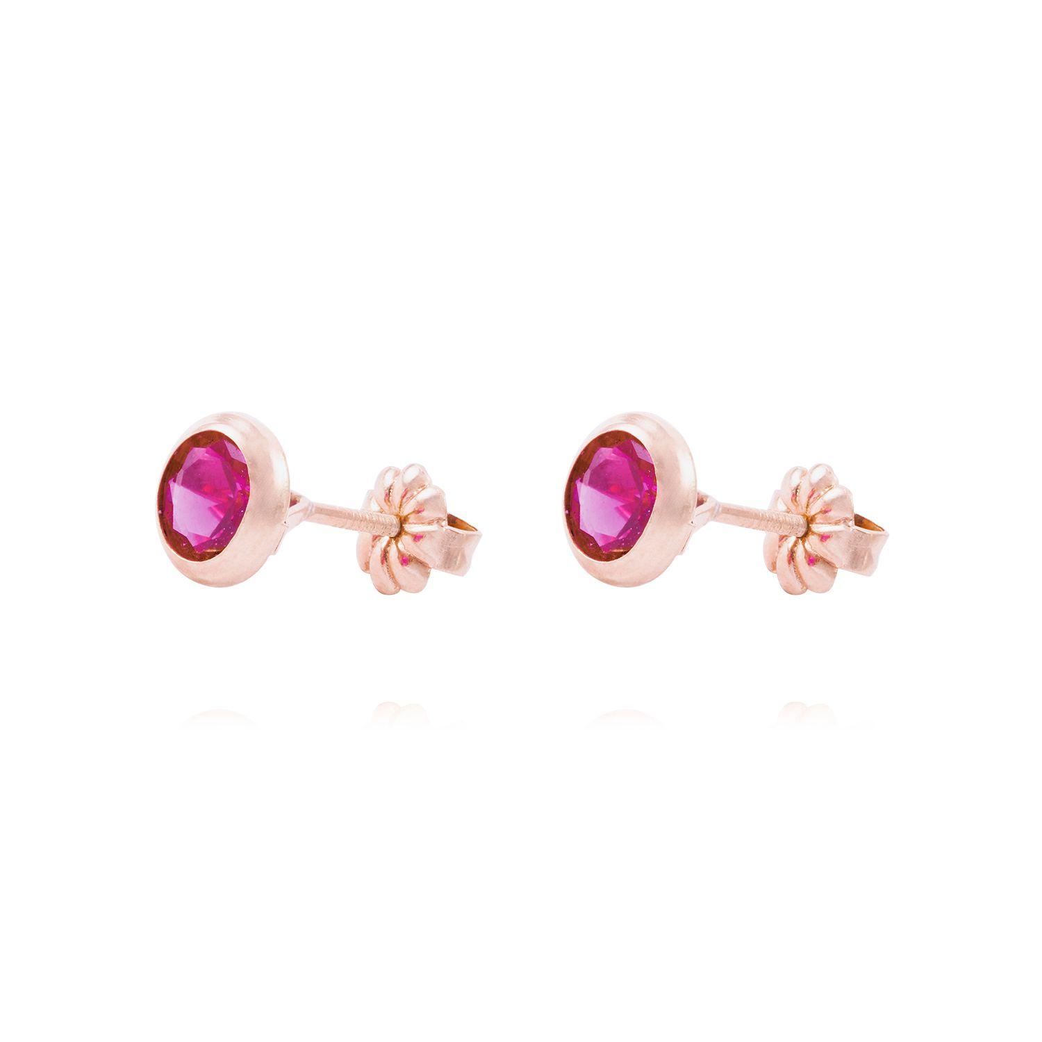Aros Oro Miel 18kt  Rubí 5mm-0