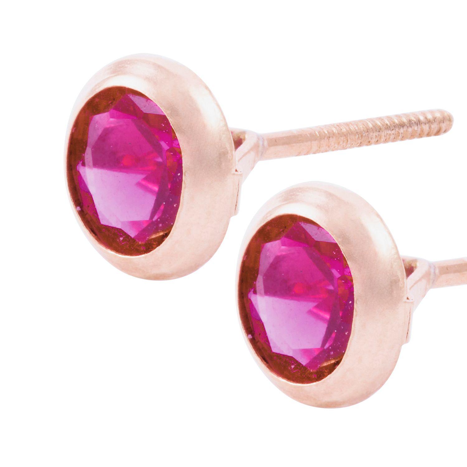 Aros Oro Miel 18kt  Rubí 5mm-1