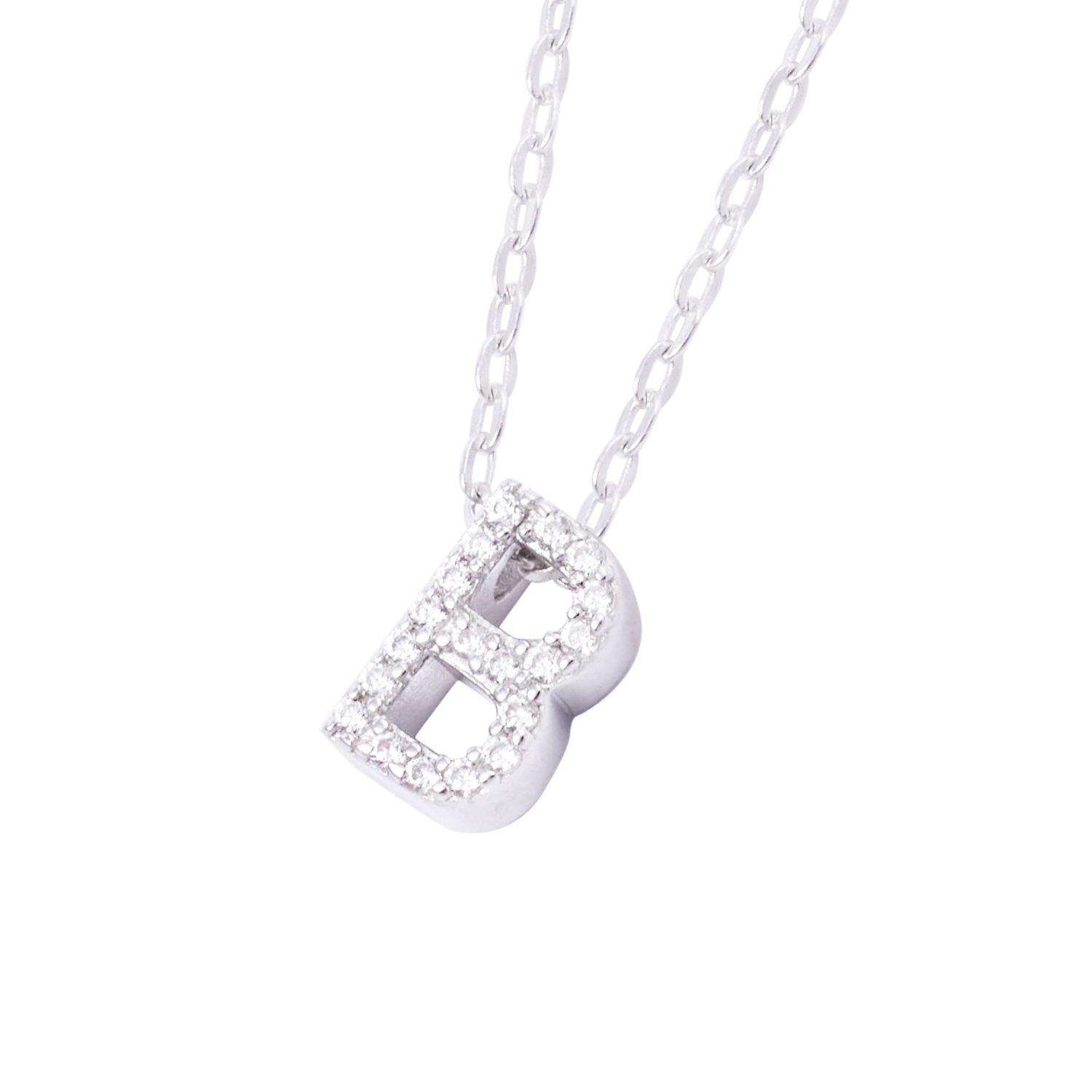 Collar de Plata Esterlina 925 Dije Letra B Circón-2