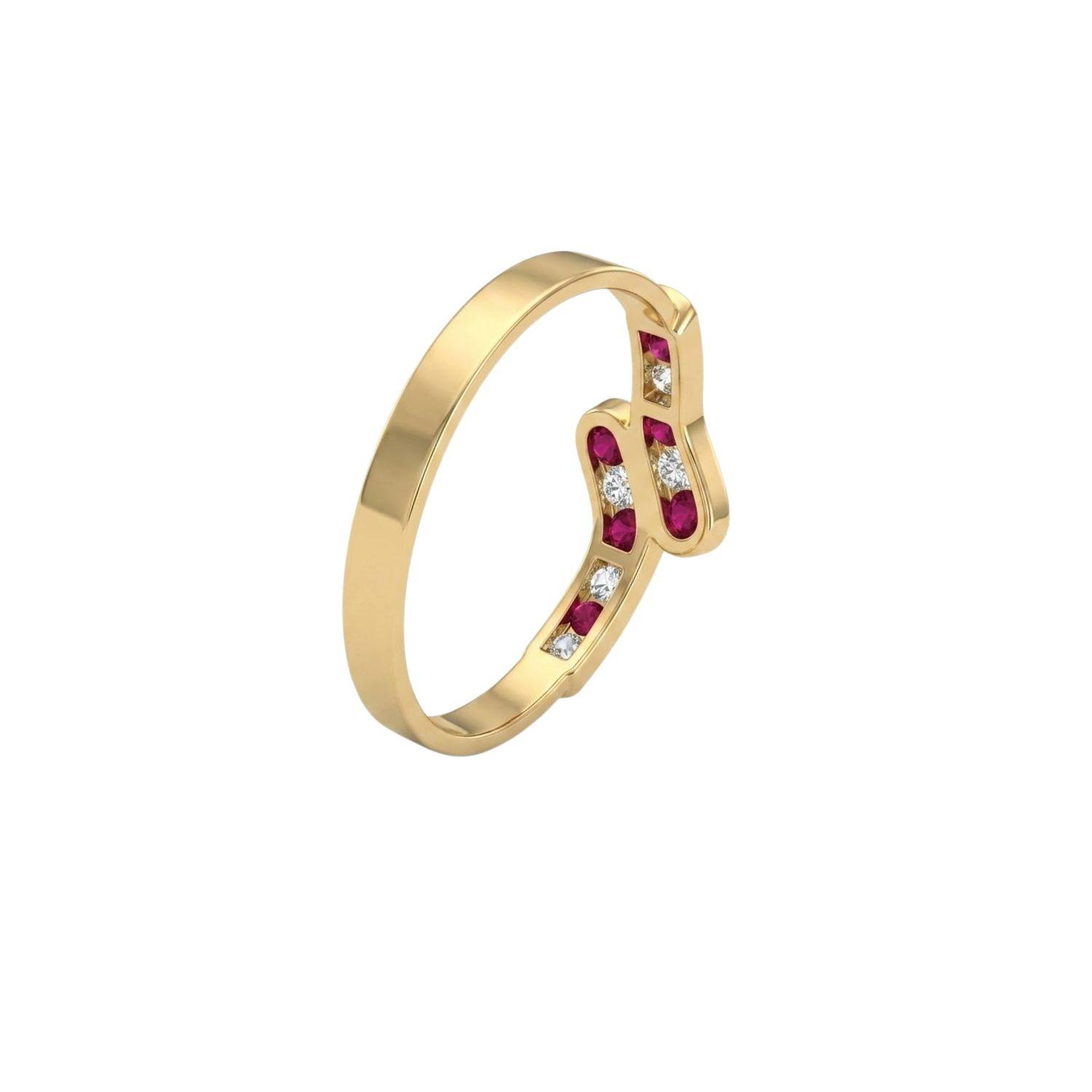 Anillo Oro Miel 18kt Ondas con Circonitas Rubí-2
