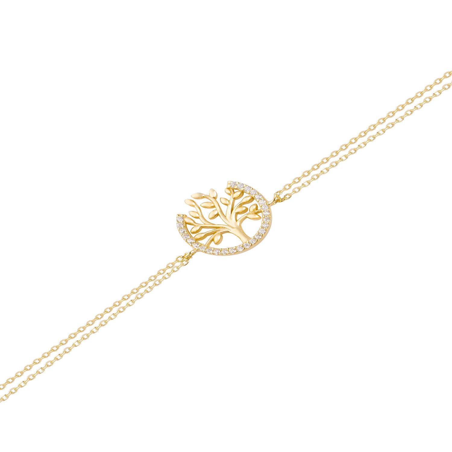 Pulsera de Plata Esterlina 925 Arbol Familia Revestido en Oro 18kt-1