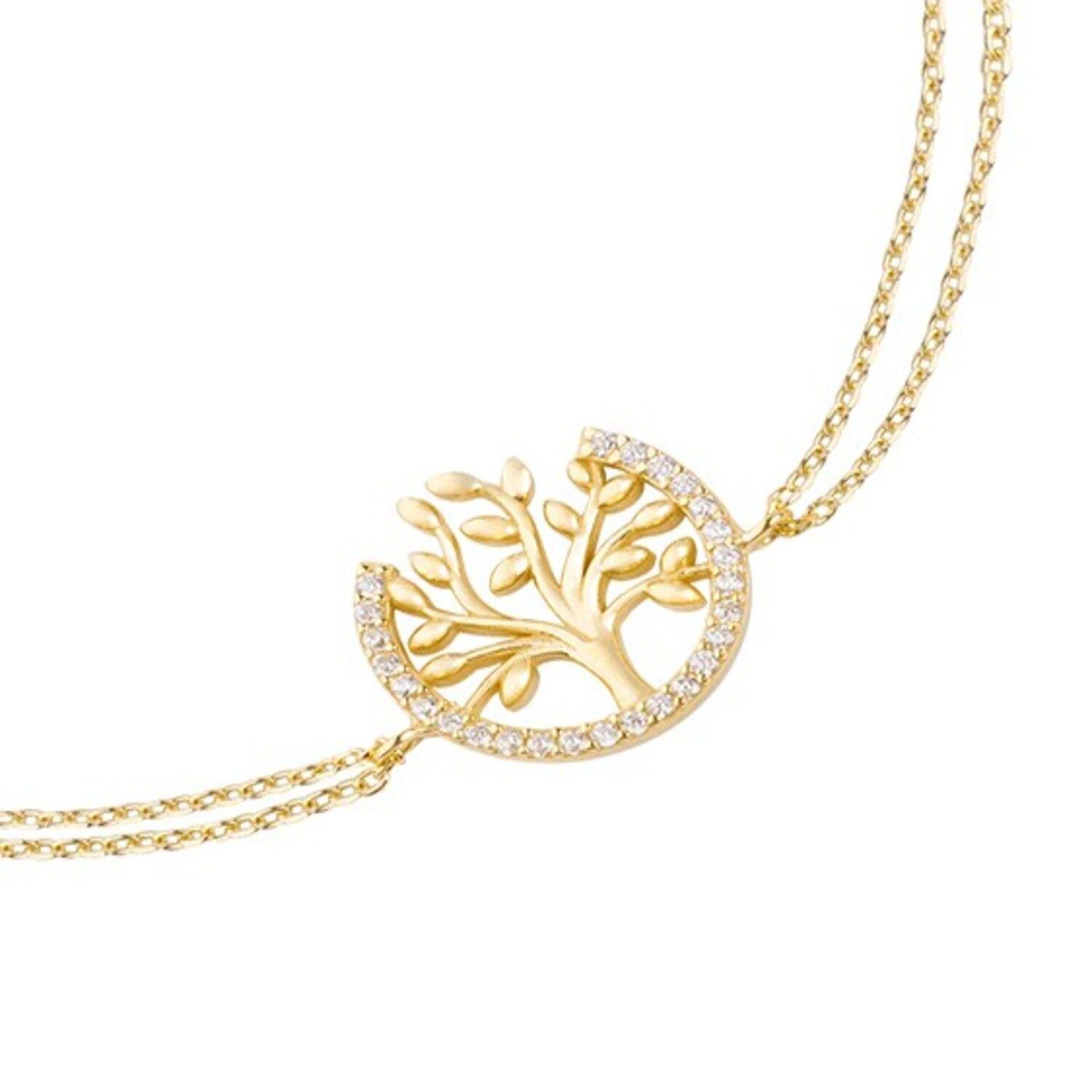 Pulsera de Plata Esterlina 925 Arbol Familia Revestido en Oro 18kt-2