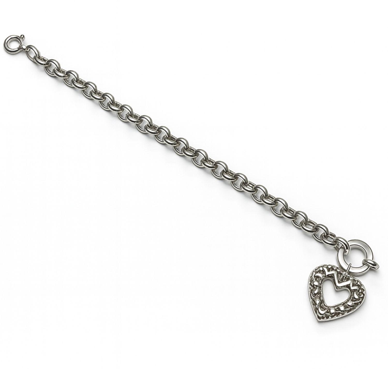 Pulsera Oro Blanco 18Kt Corazón Rolo-2