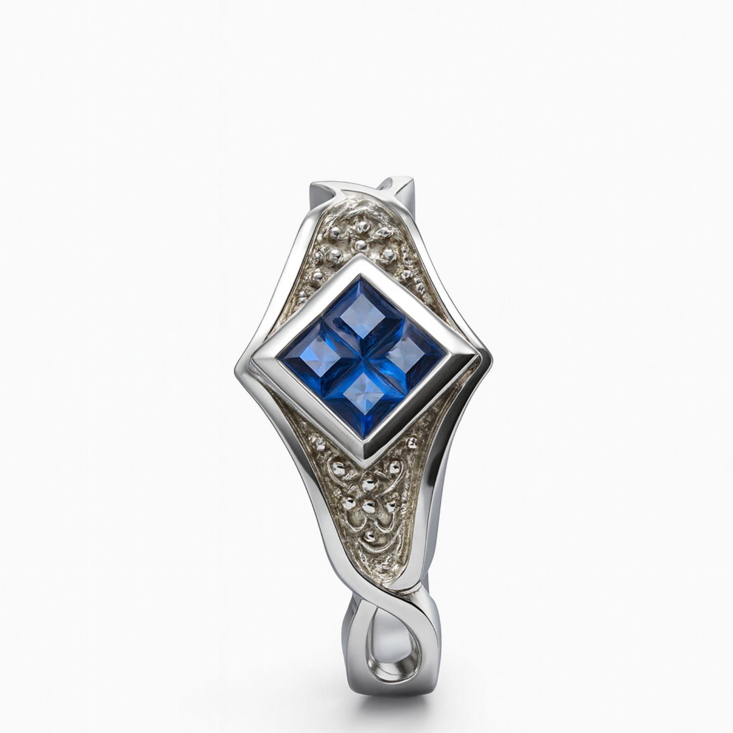 Anillo Oro Blanco 18kt Diamantes 3 Pts. Más Zafiros Prince-2