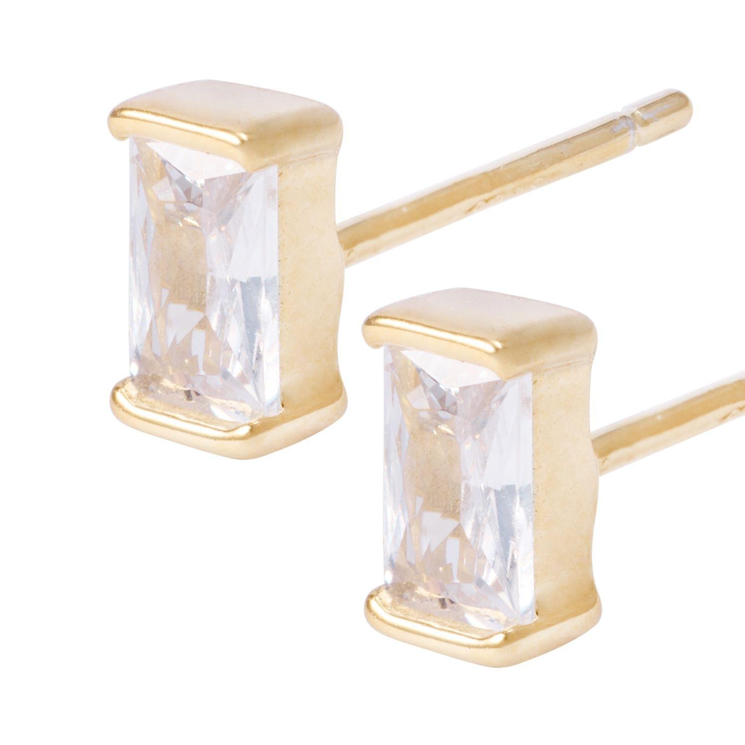 Aros de Plata Esterlina Rectangular con Circonita Pequeño en Oro 18kt-1