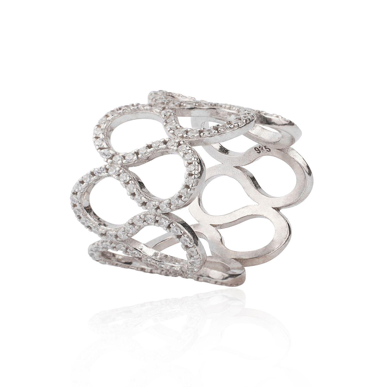 Anillo de Plata Esterlina 925 Ondas Circon-0