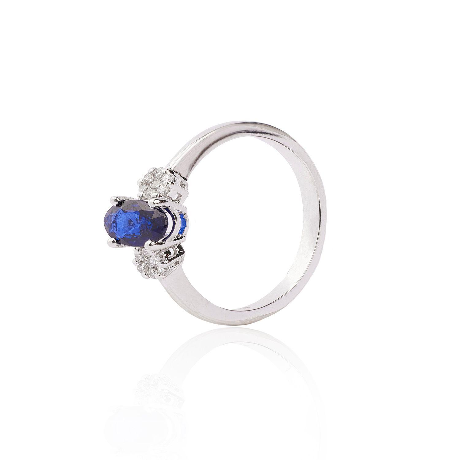 Anillo Oro Blanco 18Kt Diamantes 10Puntos Zafiro-0