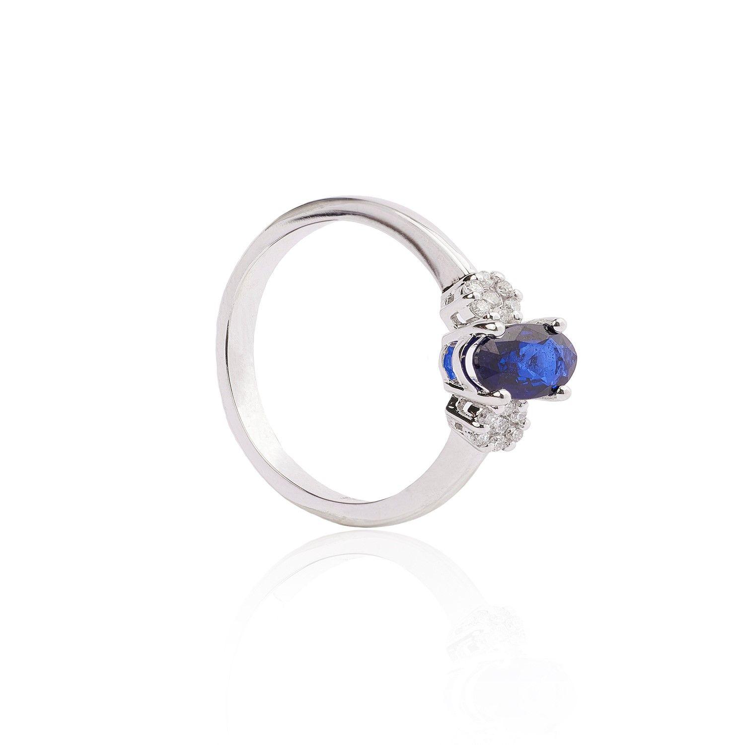 Anillo Oro Blanco 18Kt Diamantes 10Puntos Zafiro-2